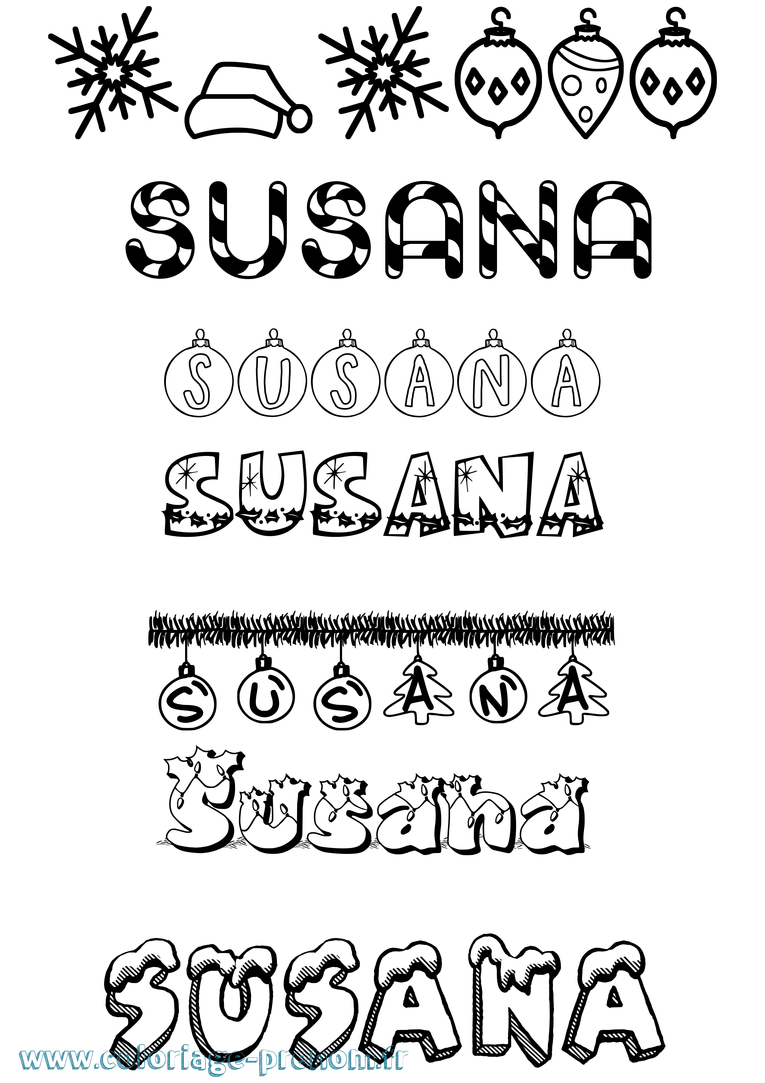 Coloriage Susana Noël Coloriage prénom Susana Noël