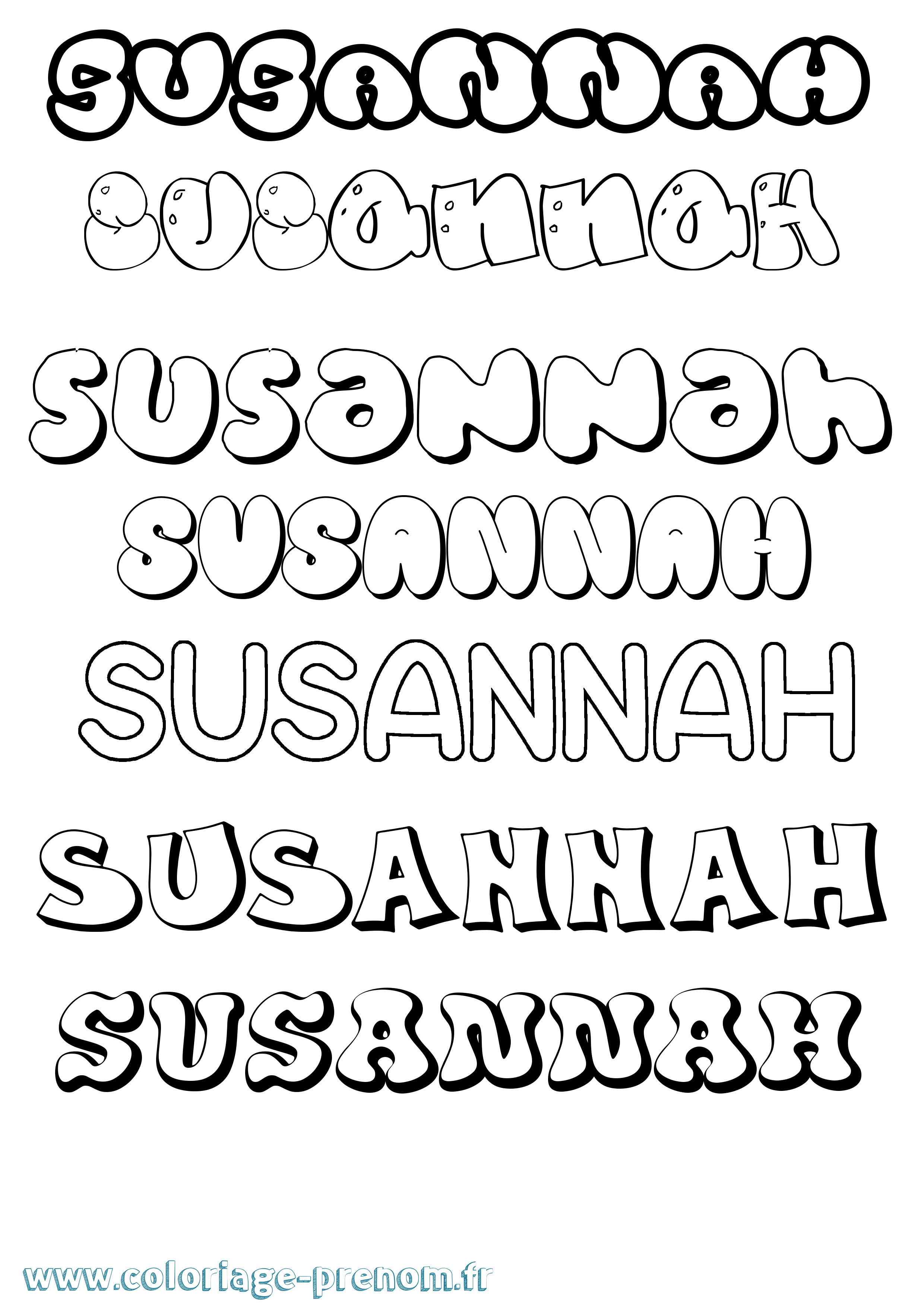 Coloriage Susannah Bubble Coloriage prénom Susannah Bubble