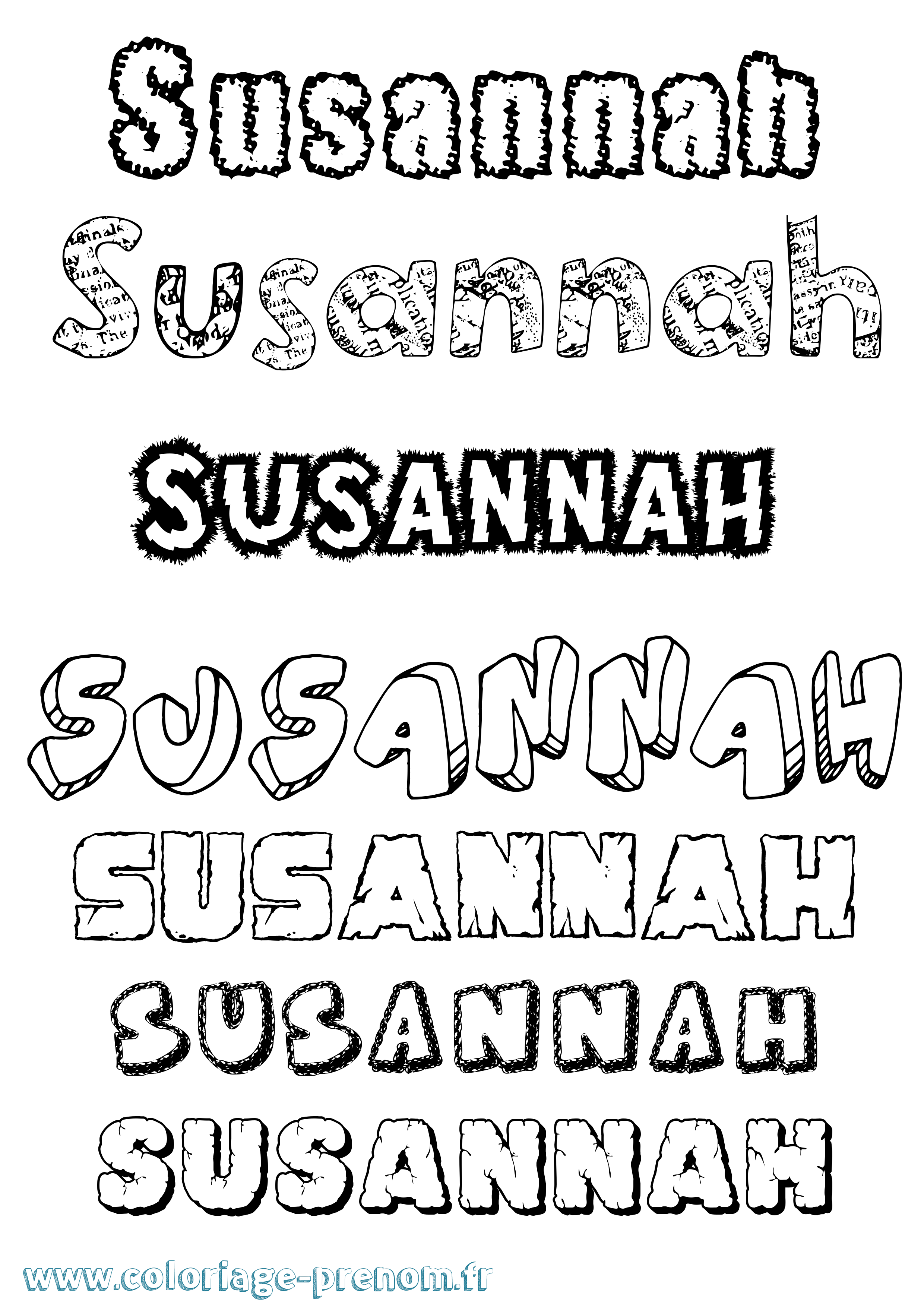 Coloriage Susannah Destructuré Coloriage prénom Susannah Destructuré