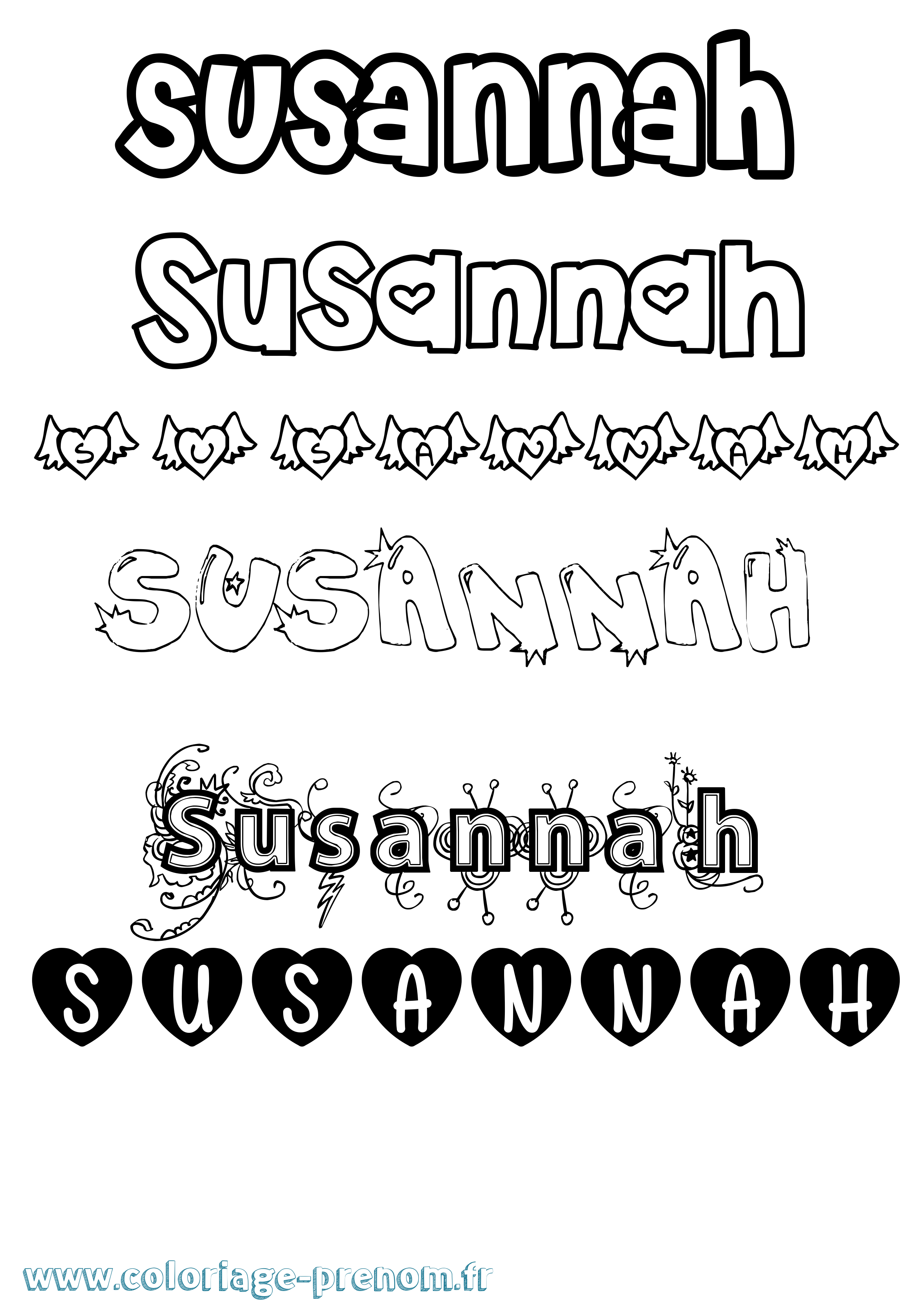 Coloriage Susannah Girly Coloriage prénom Susannah Girly