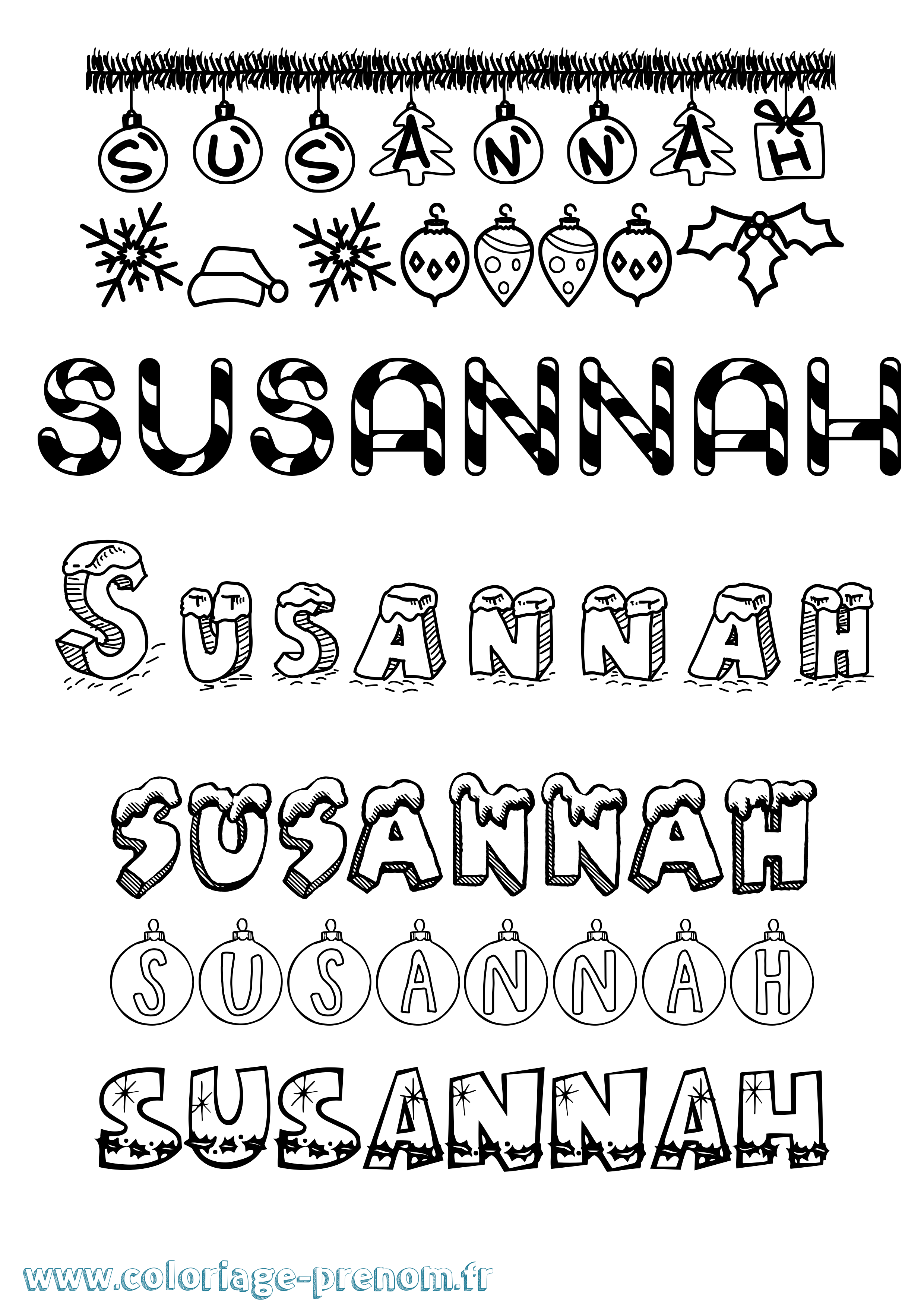 Coloriage Susannah Noël Coloriage prénom Susannah Noël