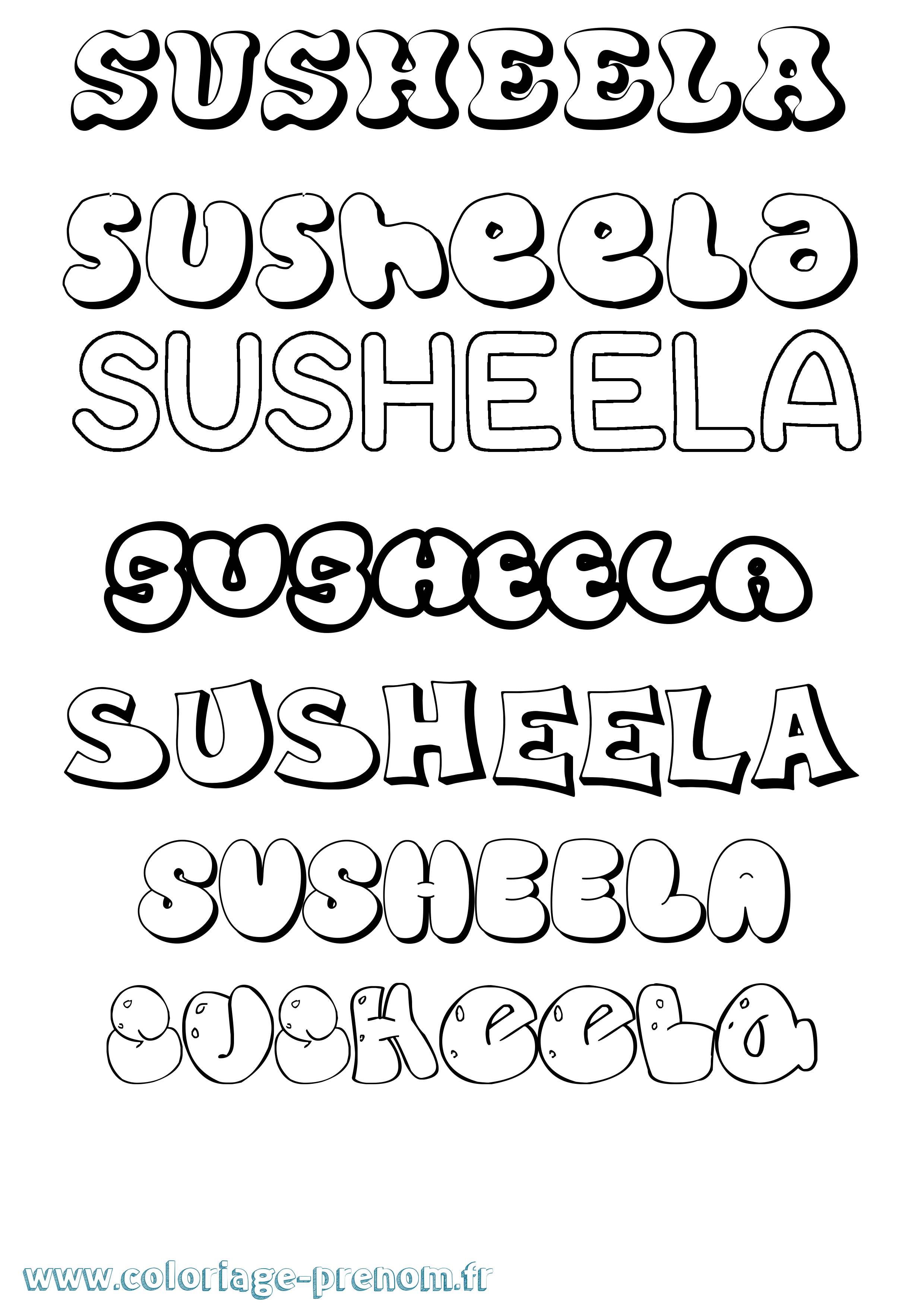 Coloriage Susheela Bubble Coloriage prénom Susheela Bubble