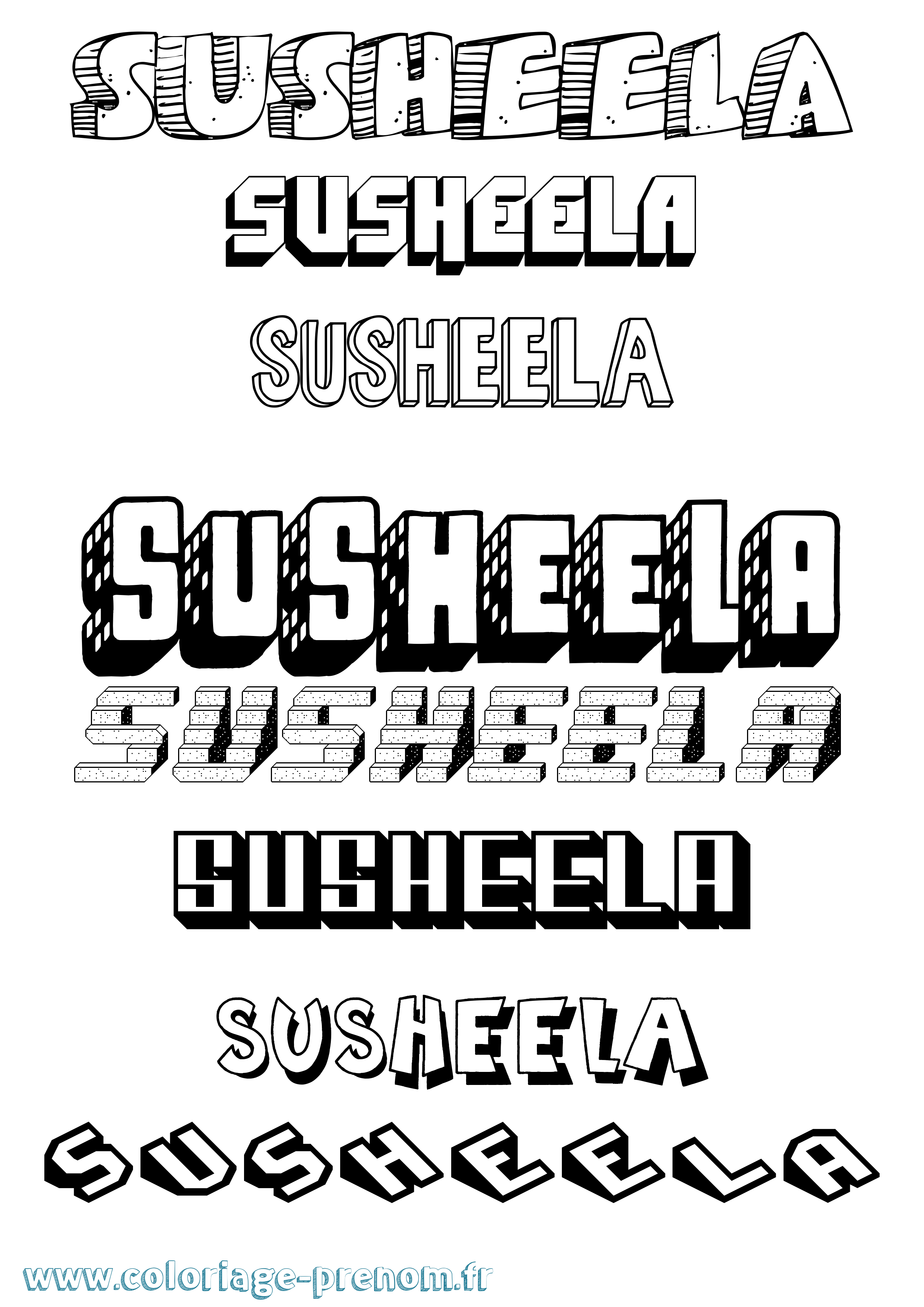 Coloriage Susheela Effet 3D Coloriage prénom Susheela Effet 3D
