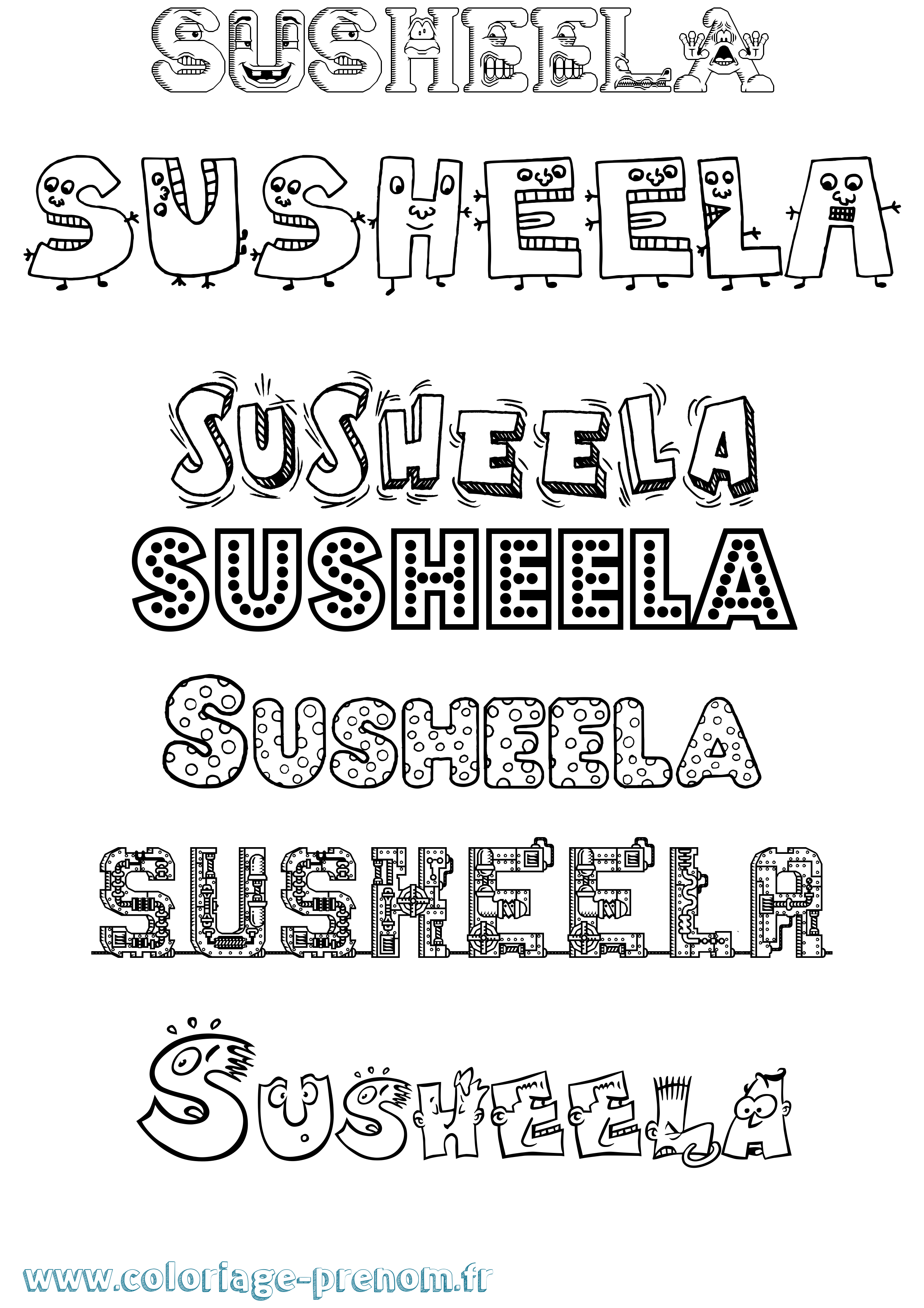 Coloriage Susheela Fun Coloriage prénom Susheela Fun