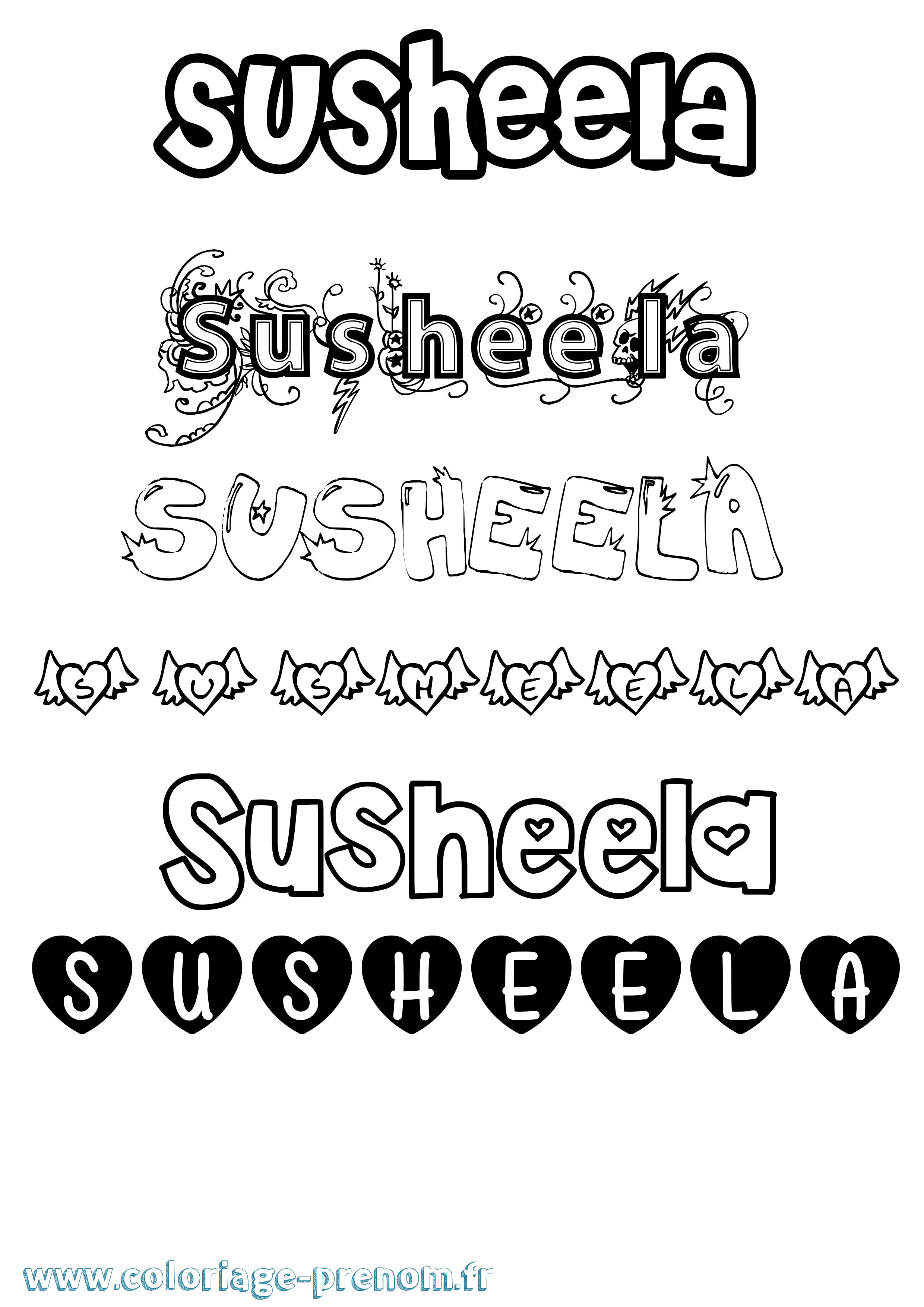 Coloriage Susheela Girly Coloriage prénom Susheela Girly