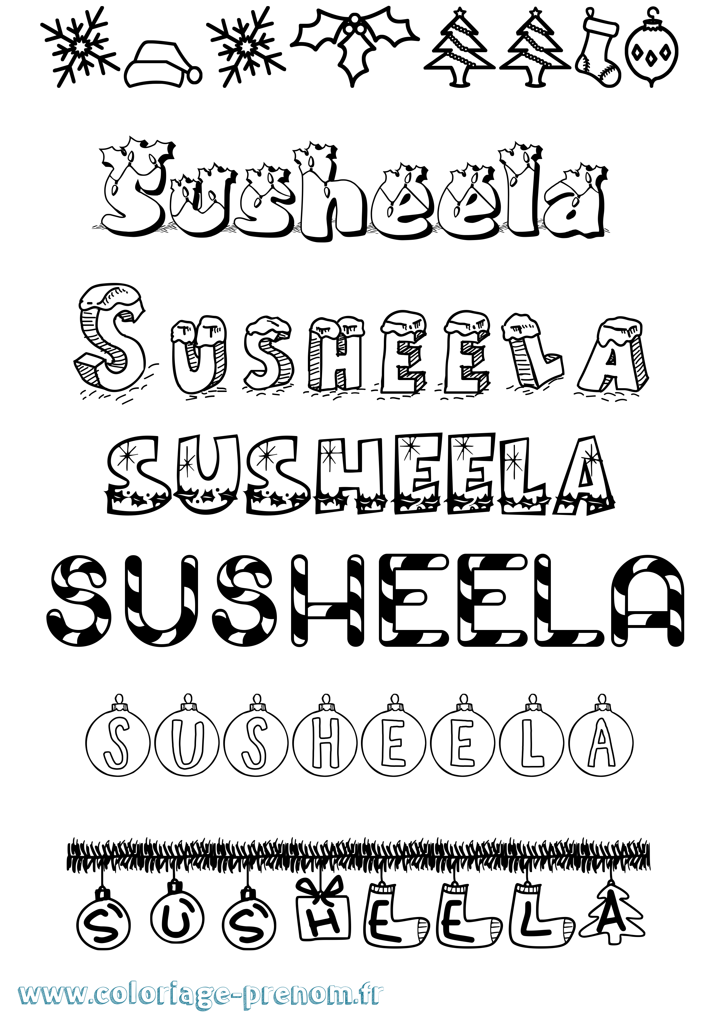 Coloriage Susheela Noël Coloriage prénom Susheela Noël