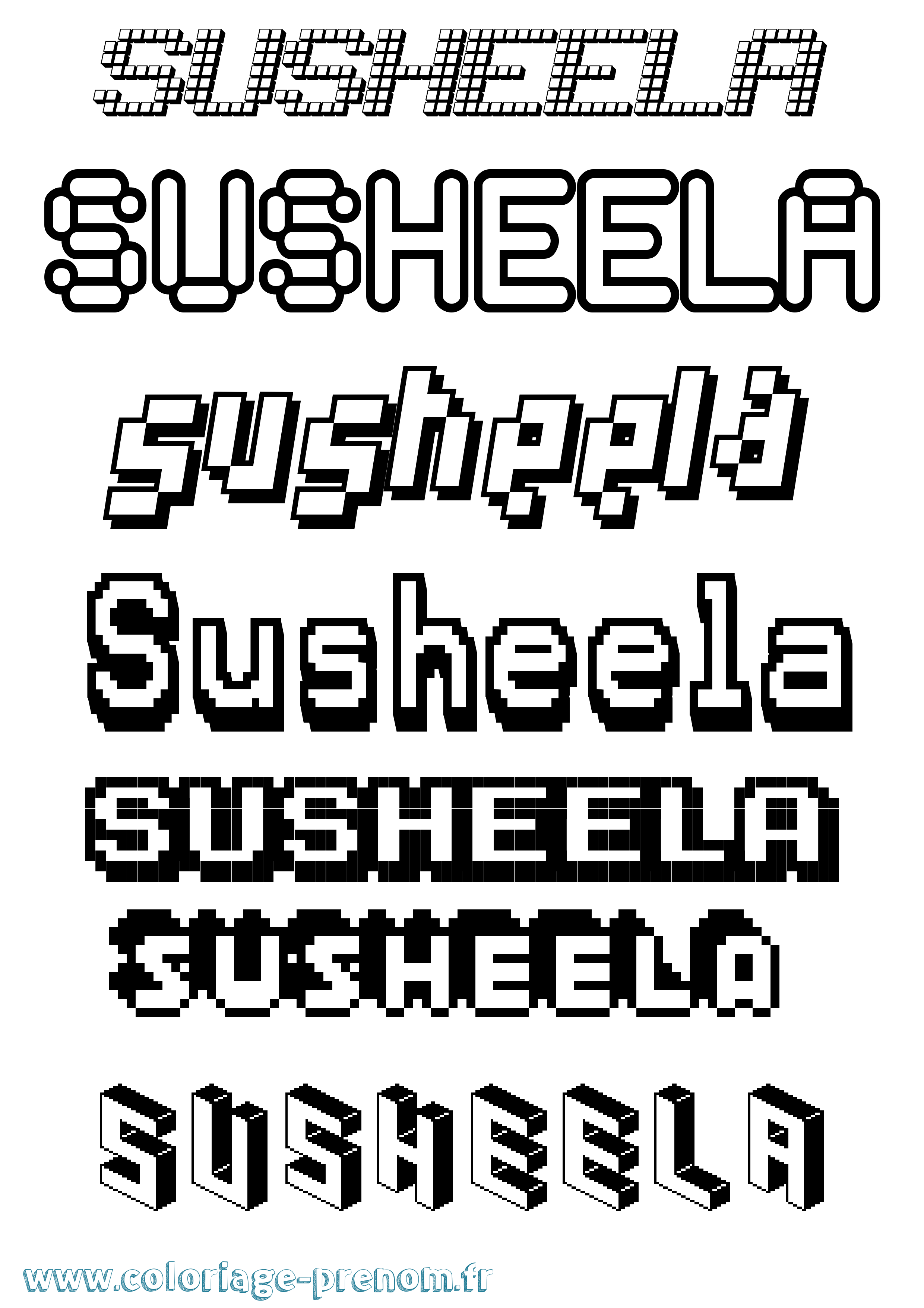 Coloriage Susheela Pixel Coloriage prénom Susheela Pixel