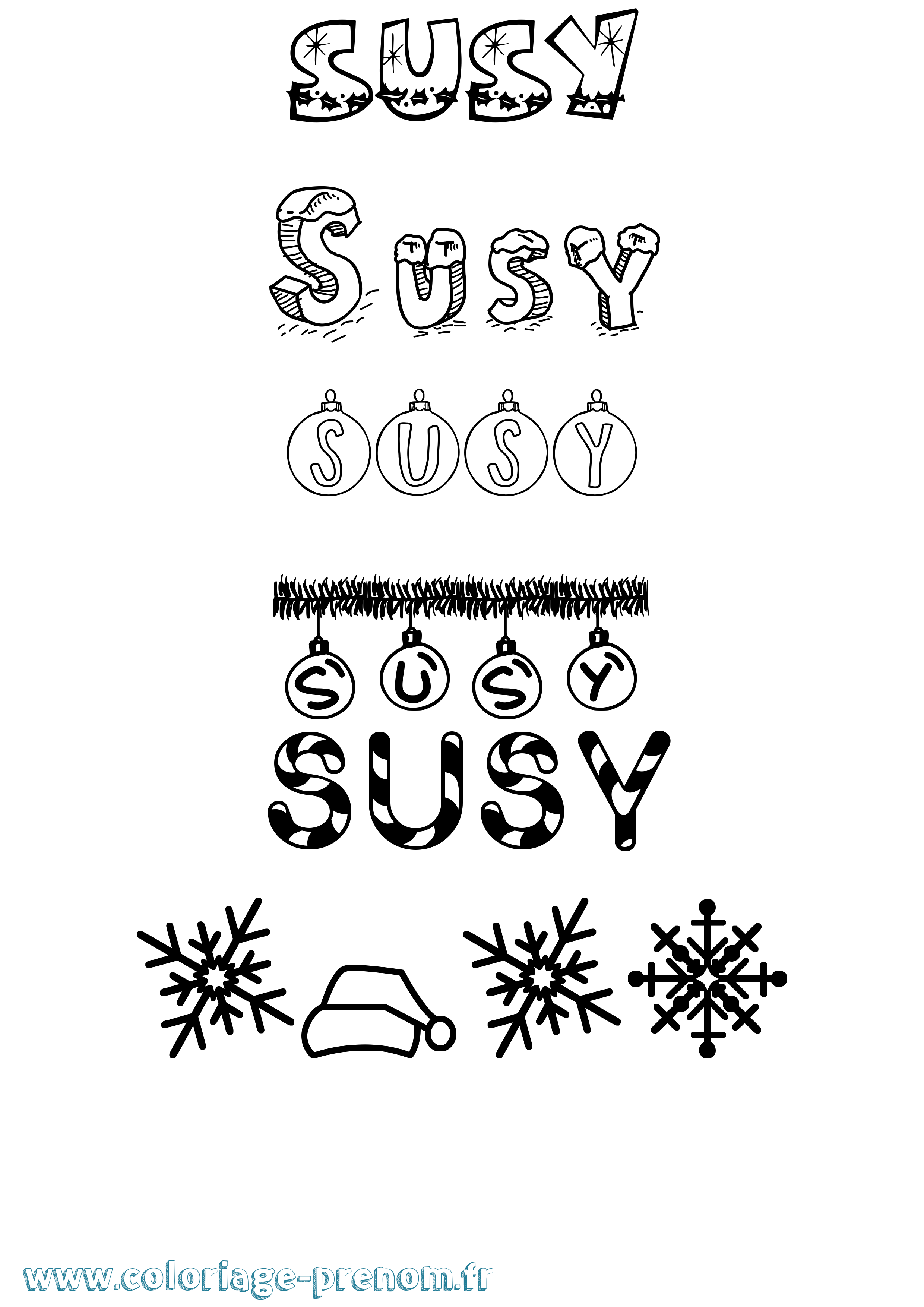Coloriage Susy Noël Coloriage prénom Susy Noël