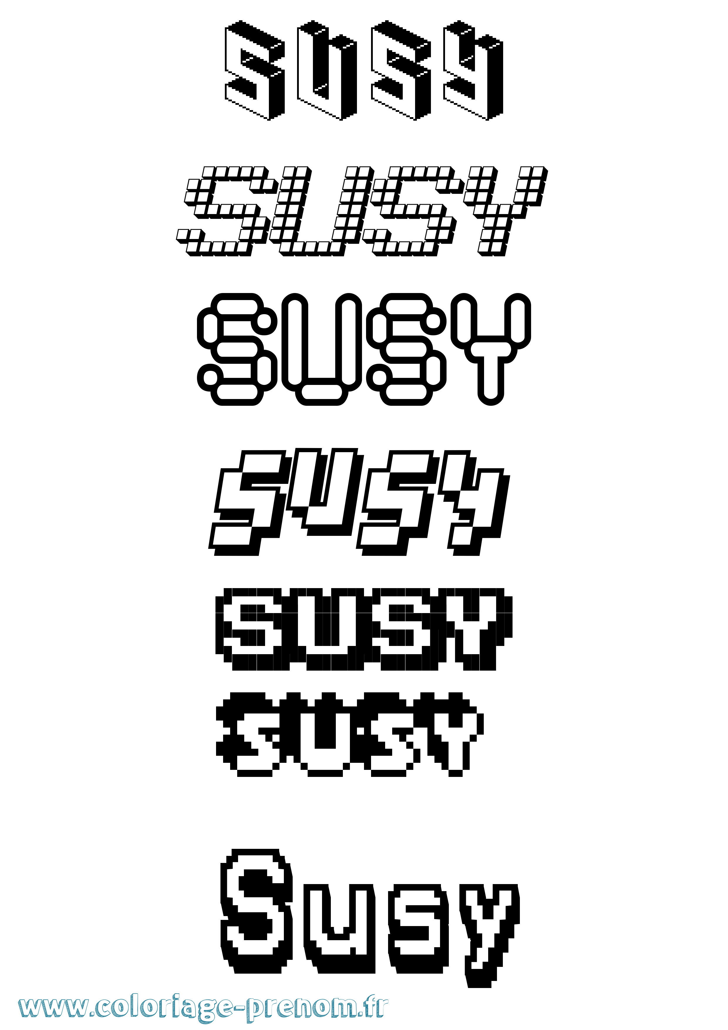 Coloriage Susy Pixel Coloriage prénom Susy Pixel