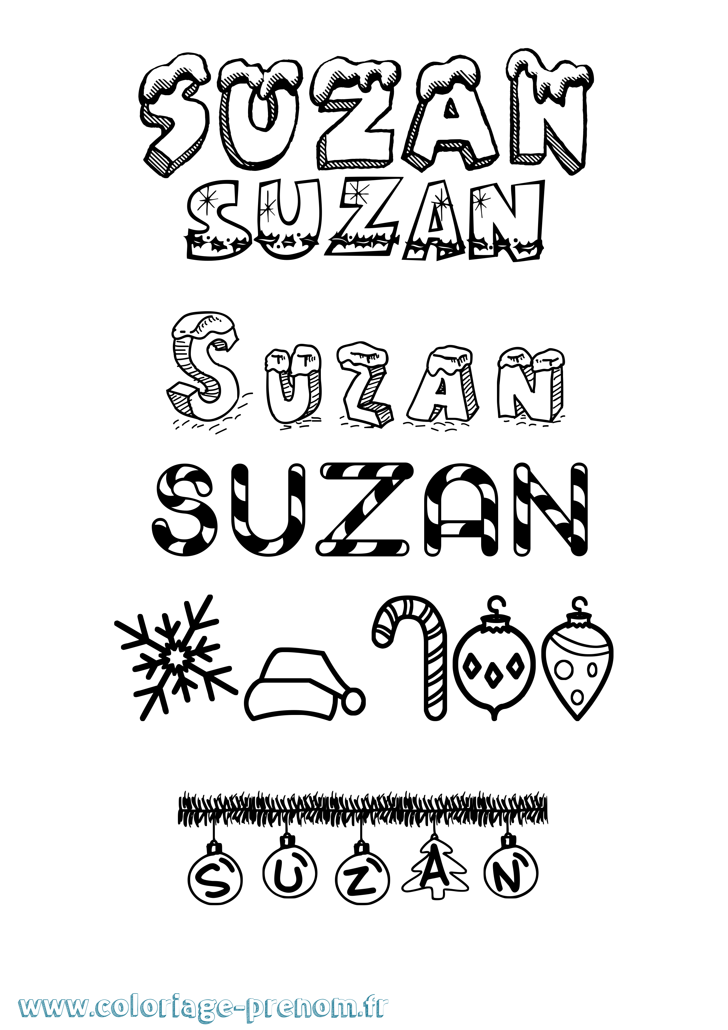 Coloriage Suzan Noël Coloriage prénom Suzan Noël