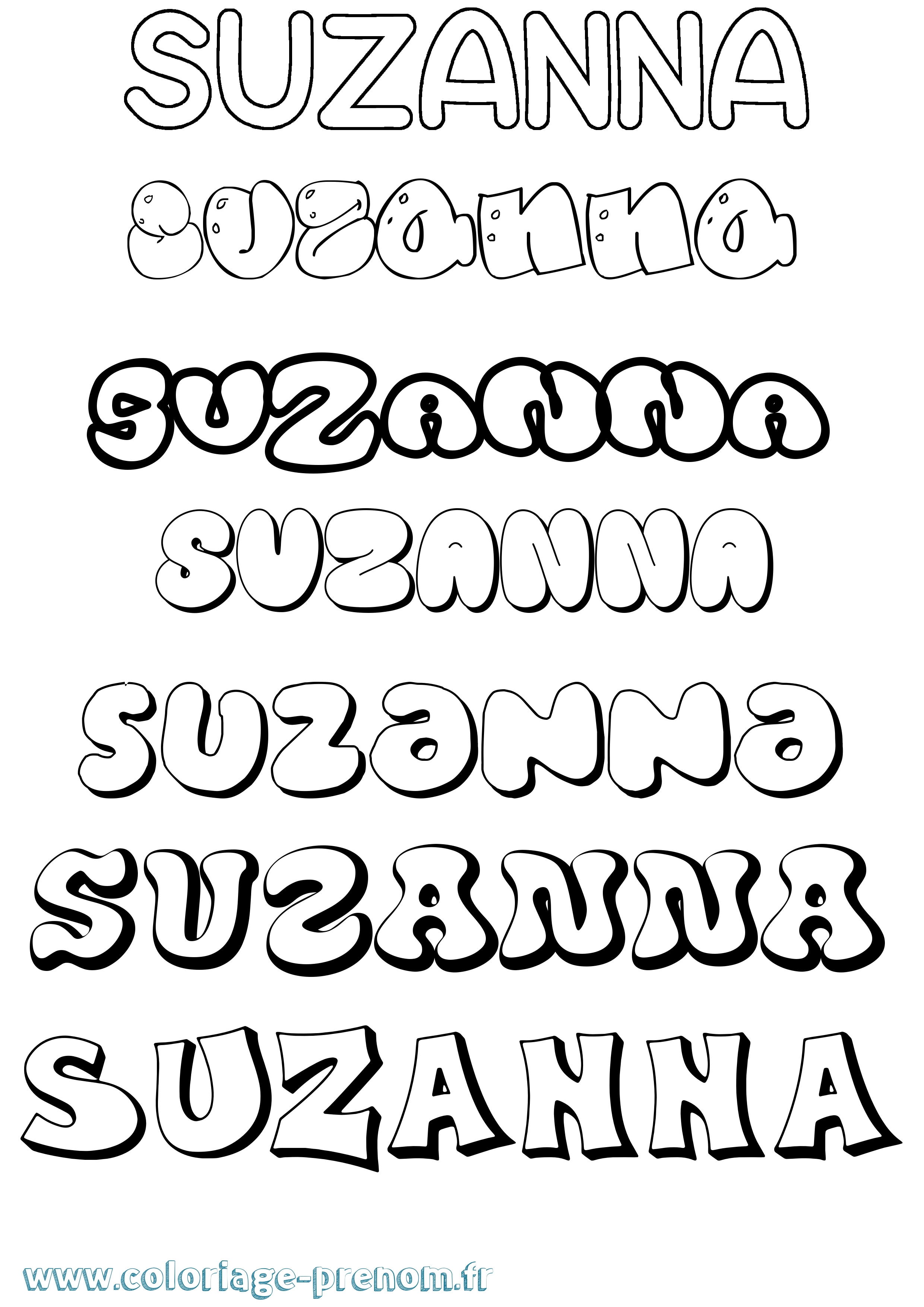 Coloriage Suzanna Bubble Coloriage prénom Suzanna Bubble