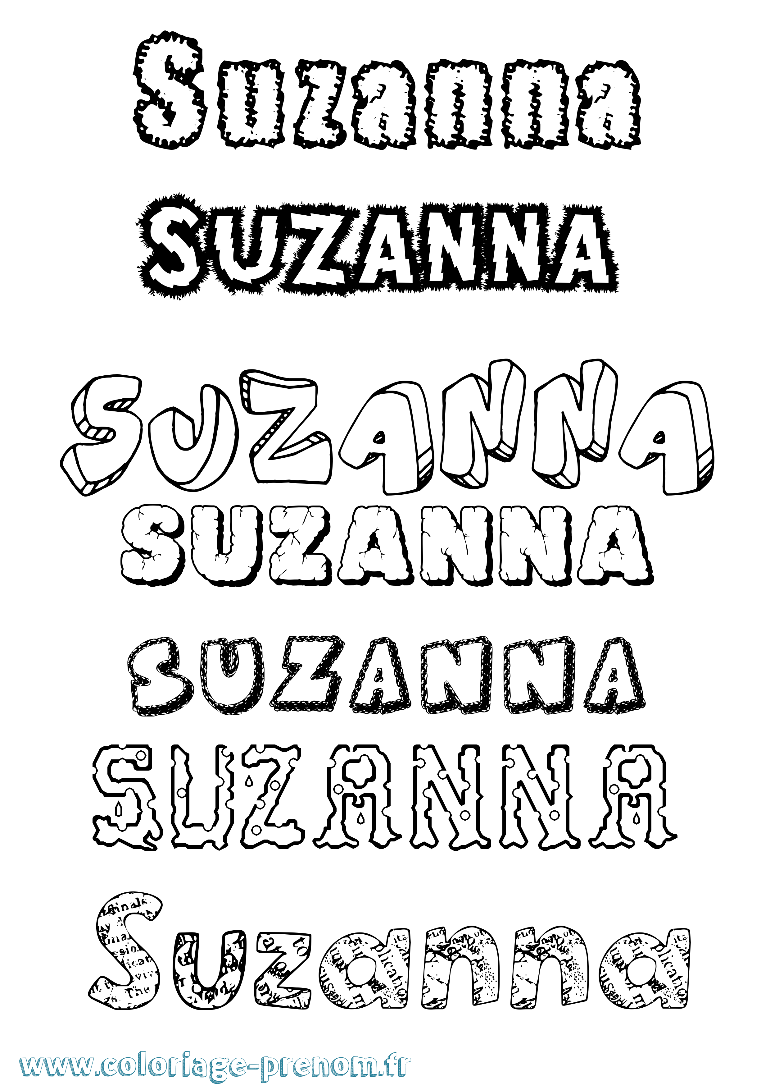 Coloriage Suzanna Destructuré Coloriage prénom Suzanna Destructuré