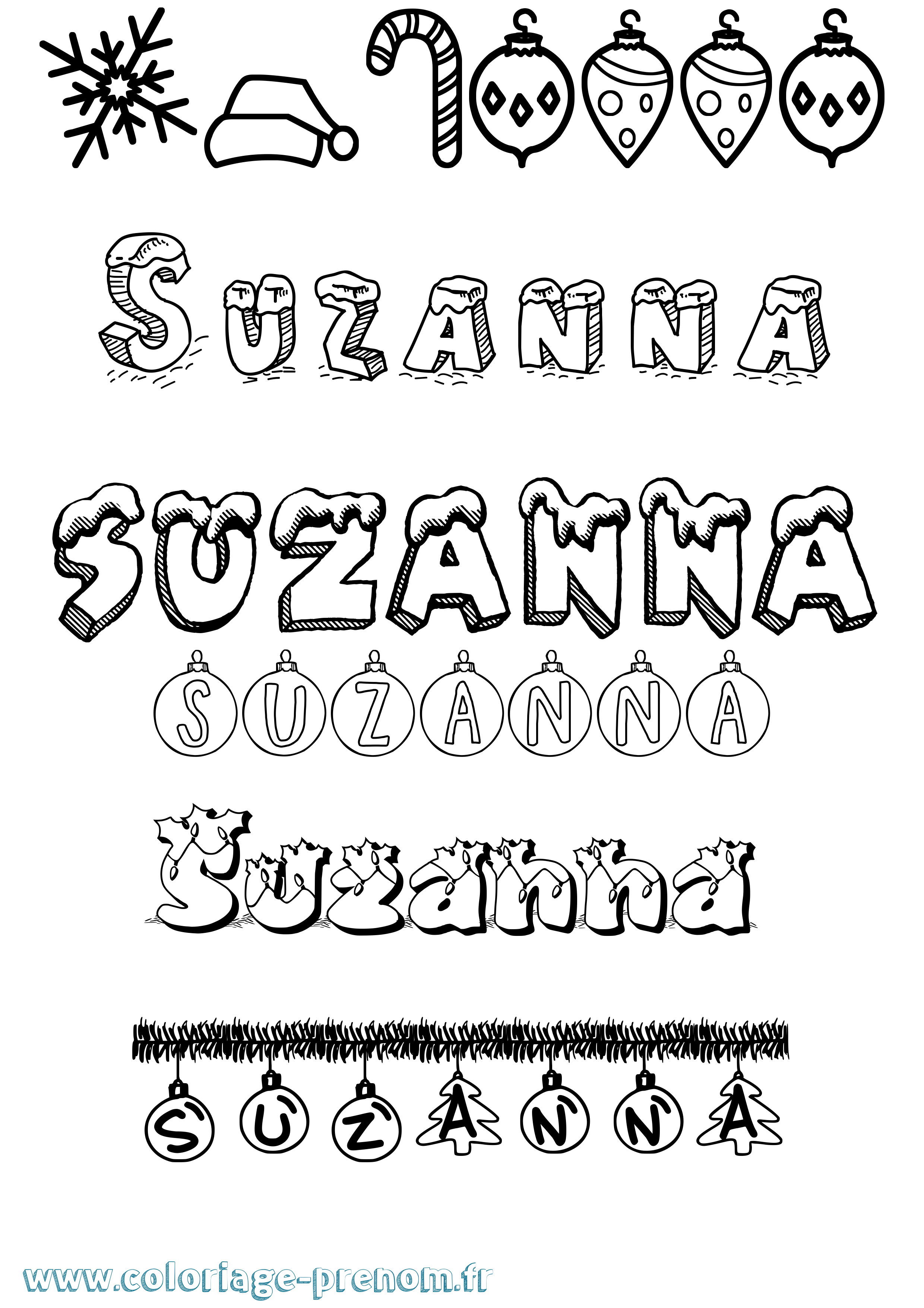 Coloriage Suzanna Noël Coloriage prénom Suzanna Noël