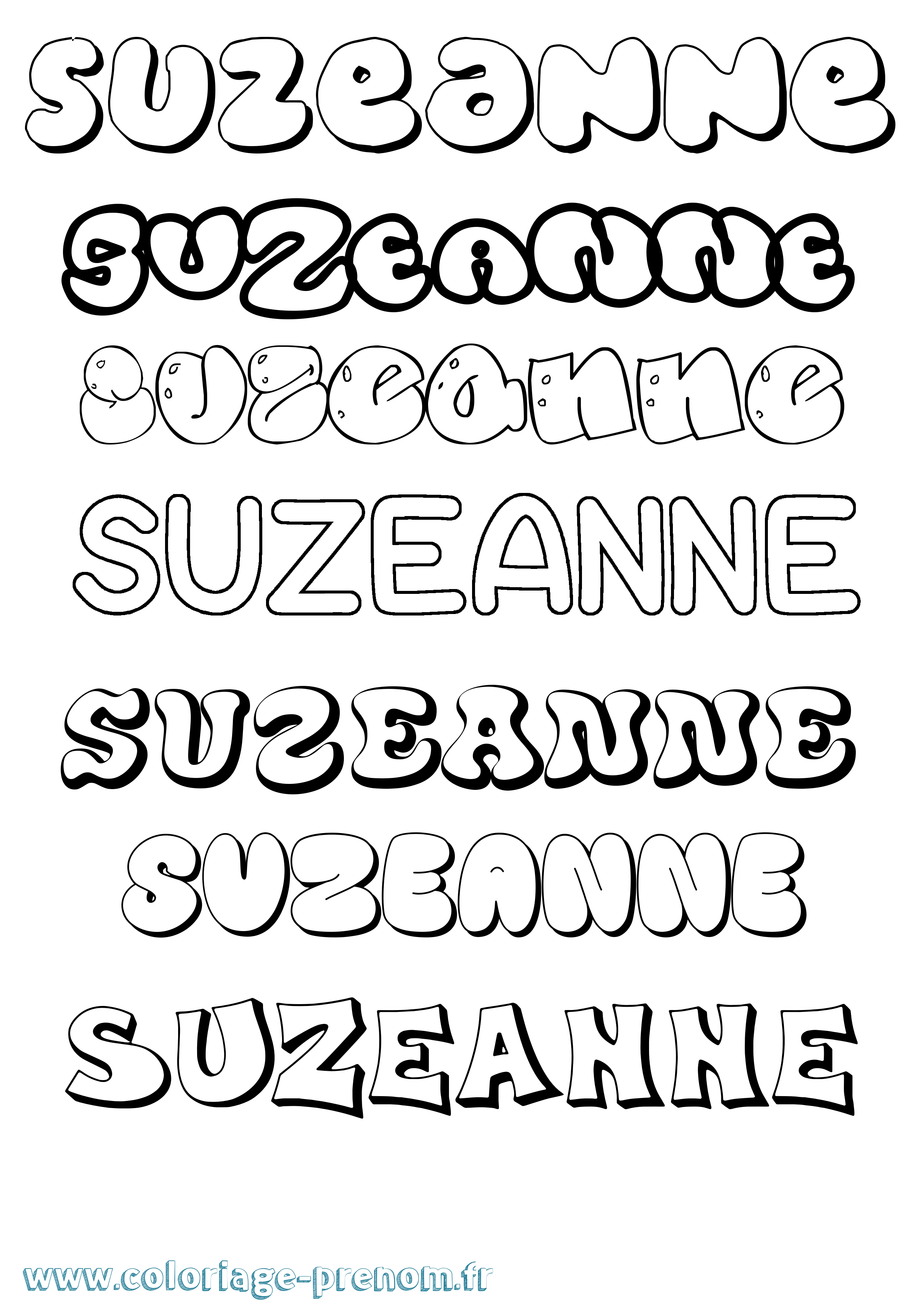 Coloriage Suzeanne Bubble Coloriage prénom Suzeanne Bubble