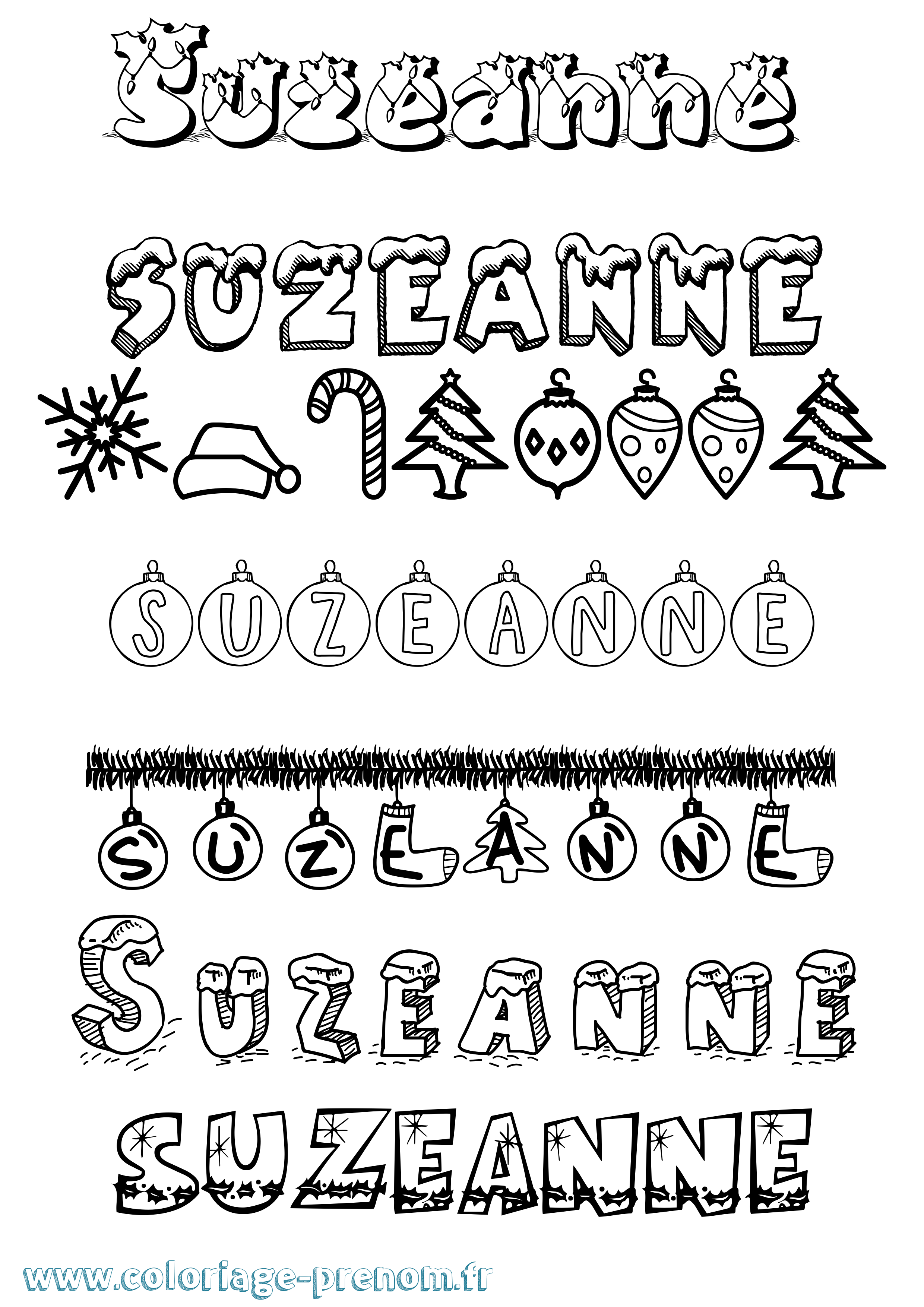 Coloriage Suzeanne Noël Coloriage prénom Suzeanne Noël