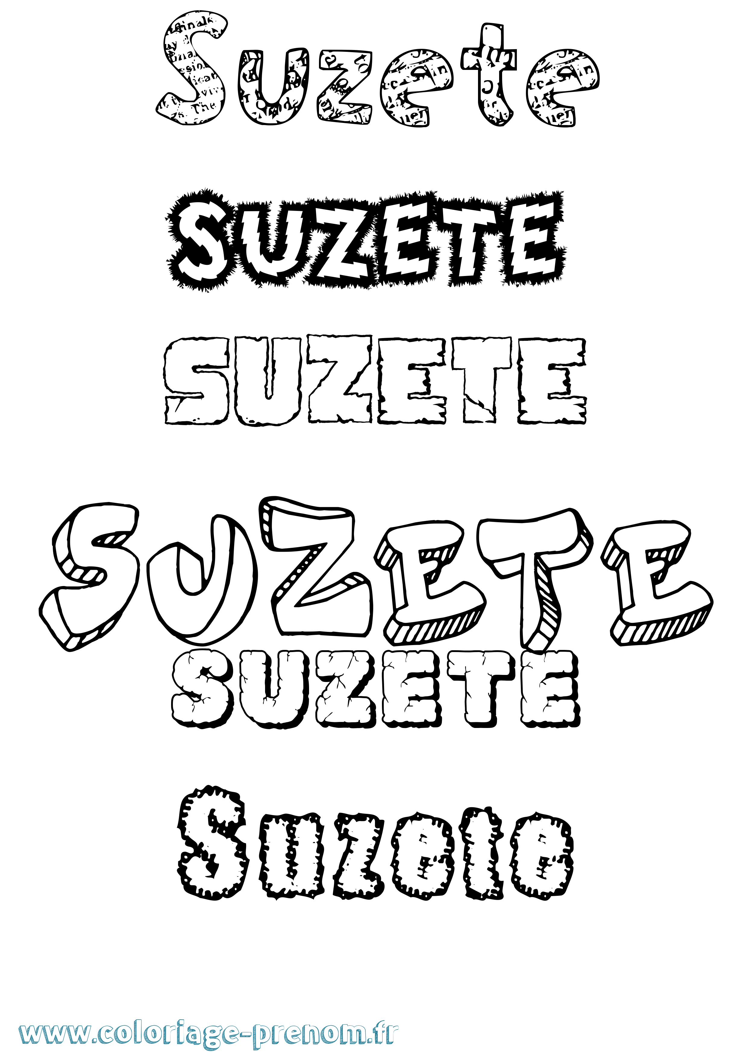 Coloriage Suzete Destructuré Coloriage prénom Suzete Destructuré