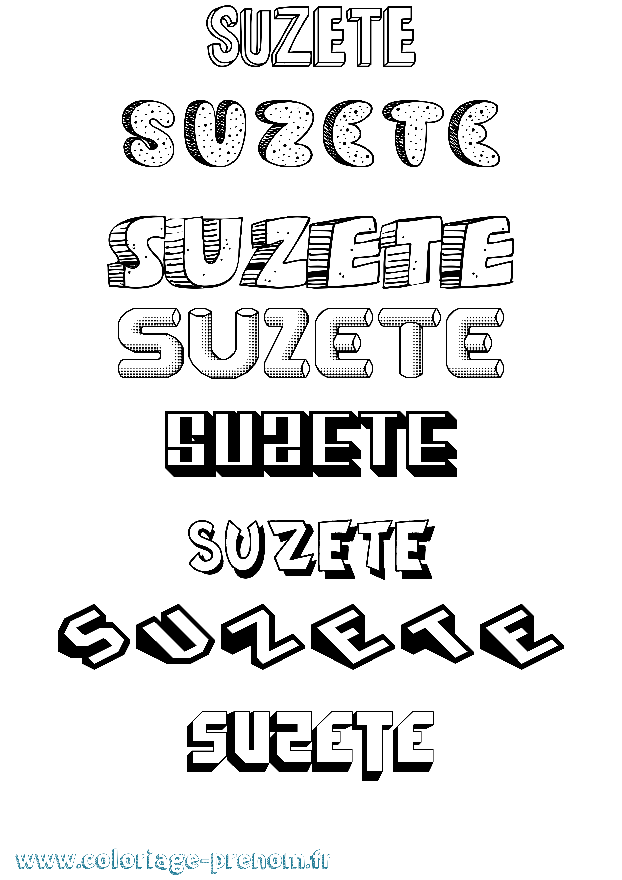 Coloriage Suzete Effet 3D Coloriage prénom Suzete Effet 3D