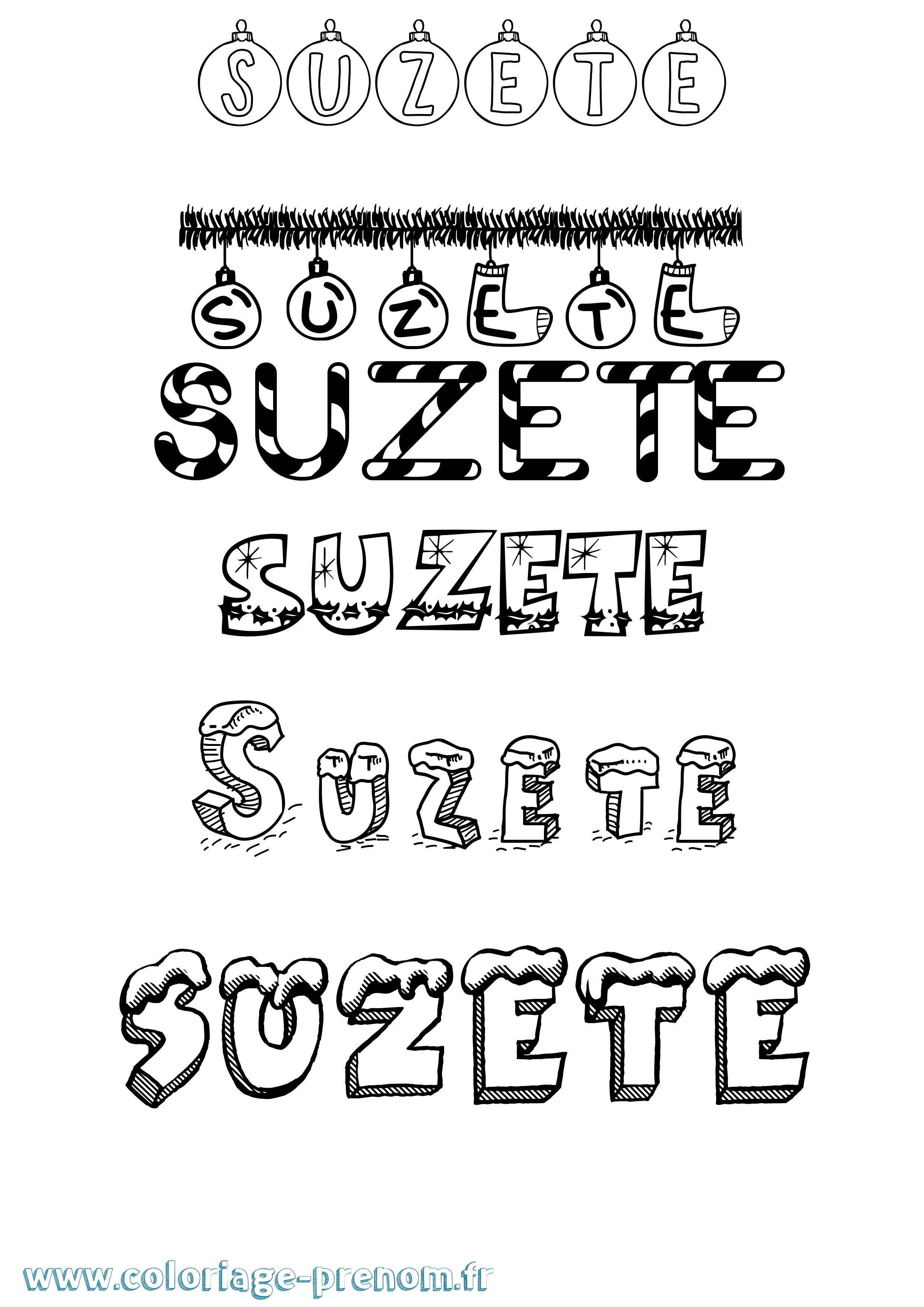 Coloriage Suzete Noël Coloriage prénom Suzete Noël