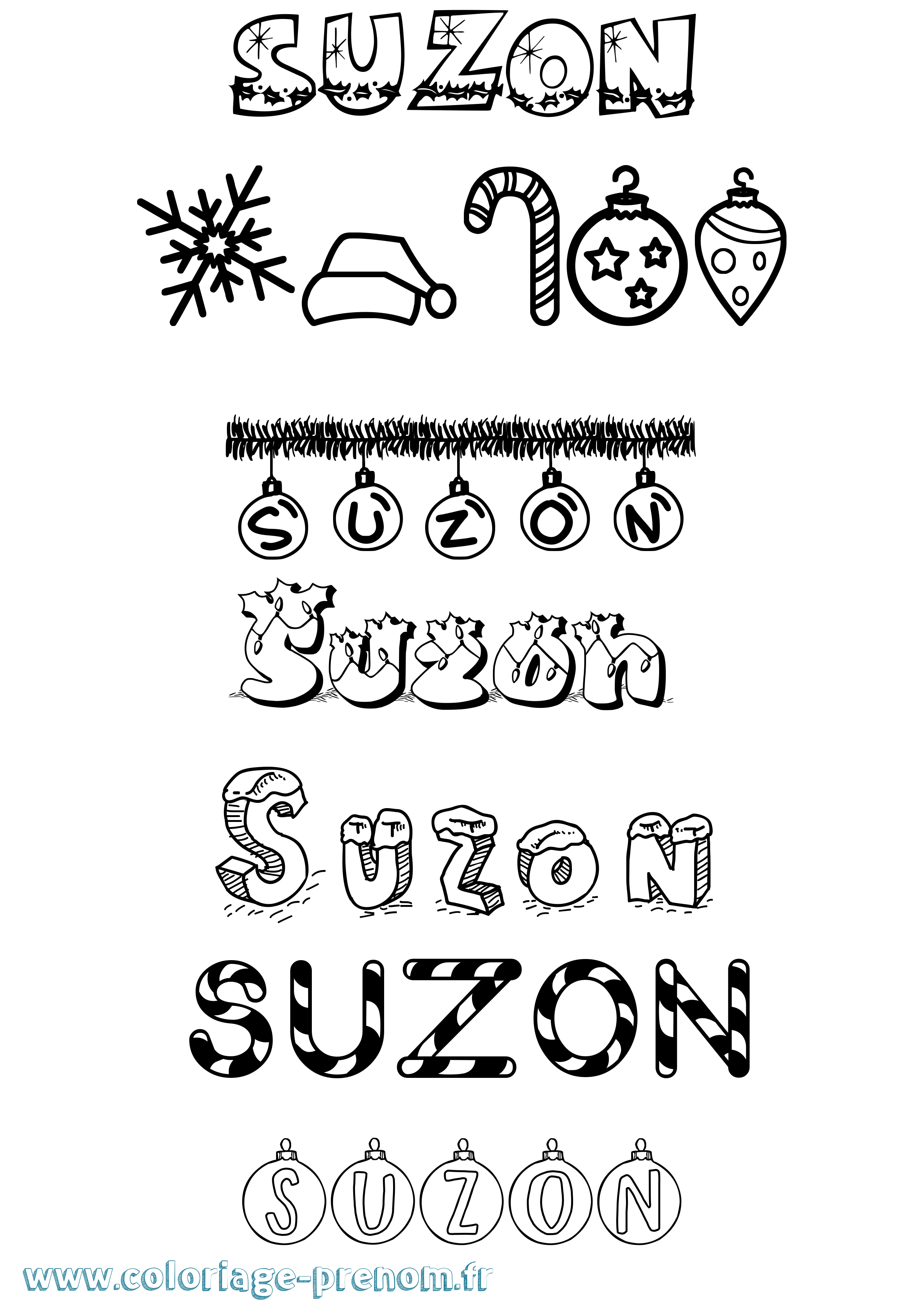 Coloriage Suzon Noël Coloriage prénom Suzon Noël