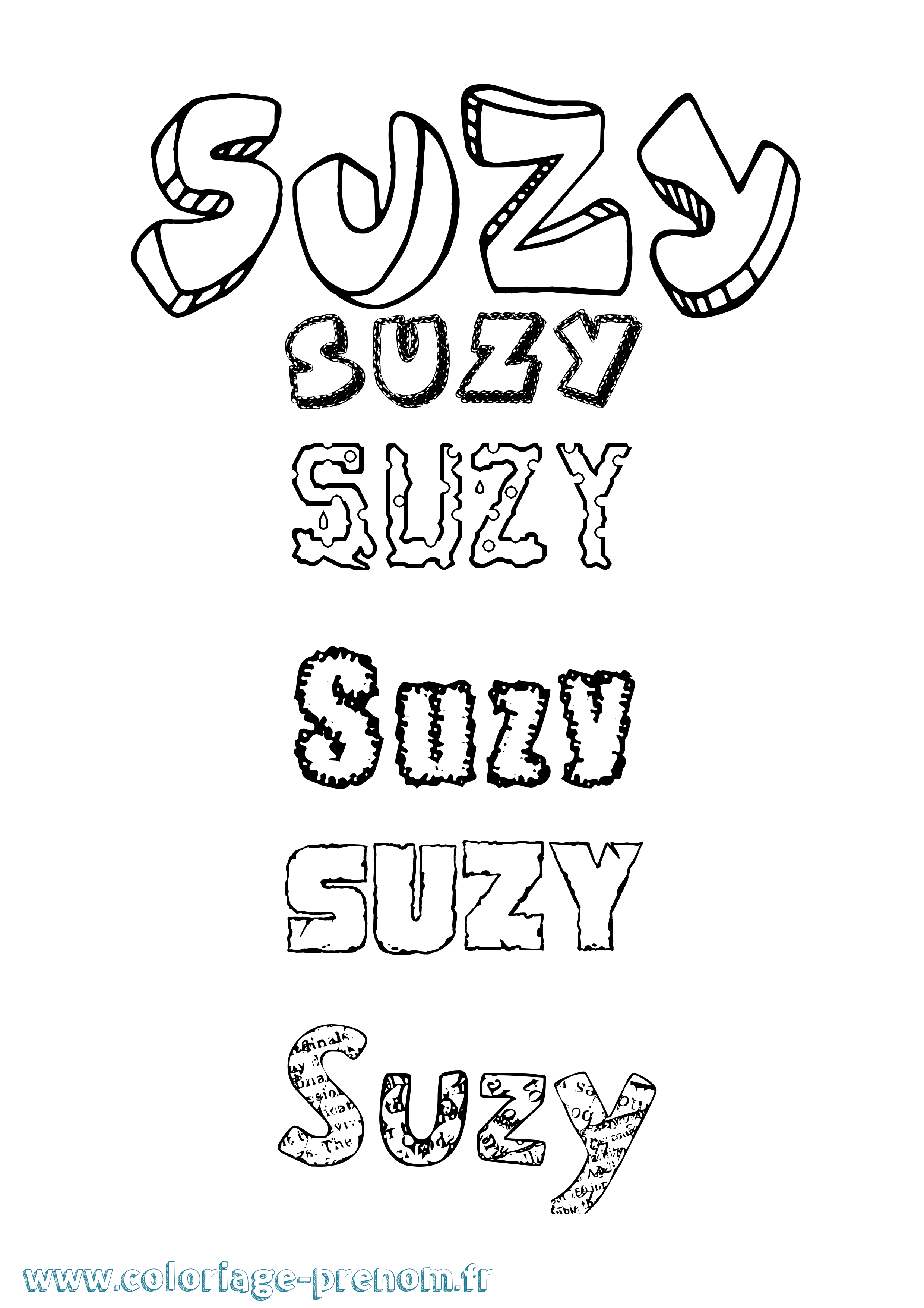 Coloriage Suzy Destructuré Coloriage prénom Suzy Destructuré