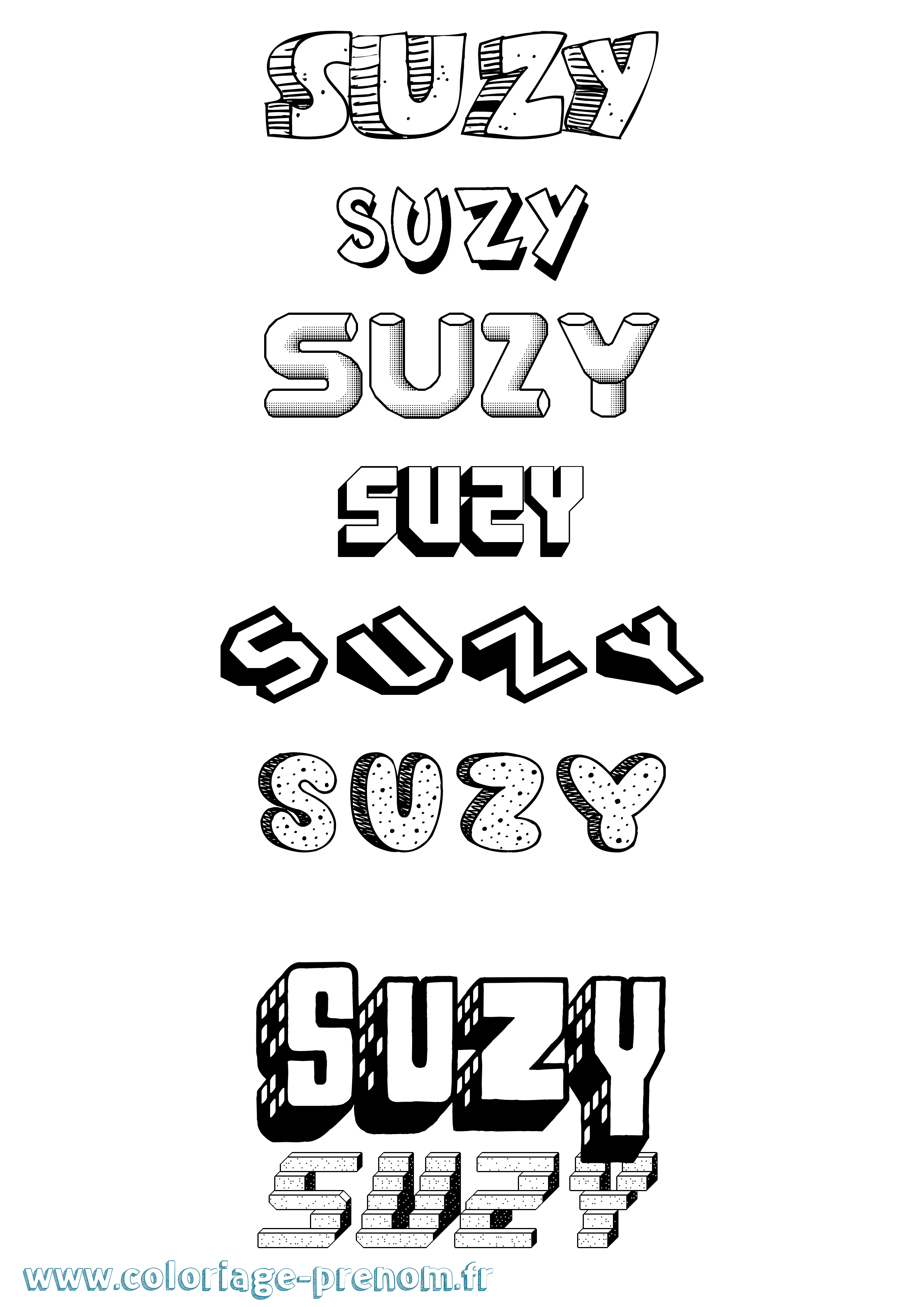 Coloriage Suzy Effet 3D Coloriage prénom Suzy Effet 3D