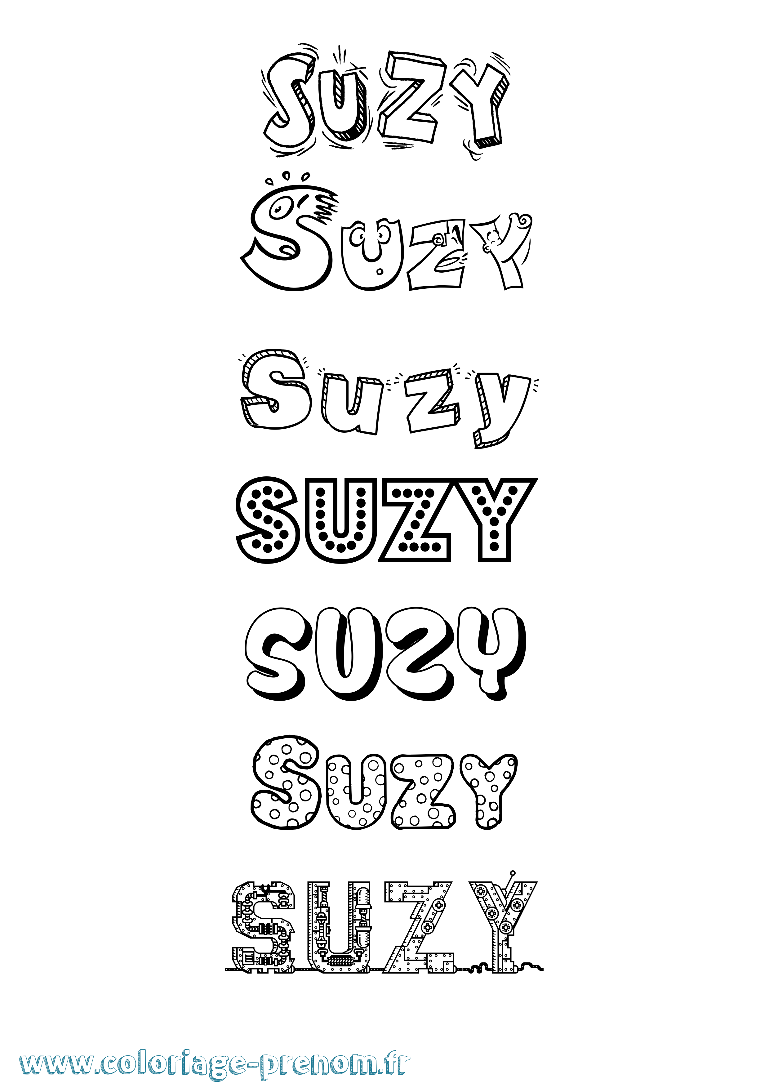 Coloriage Suzy Fun Coloriage prénom Suzy Fun