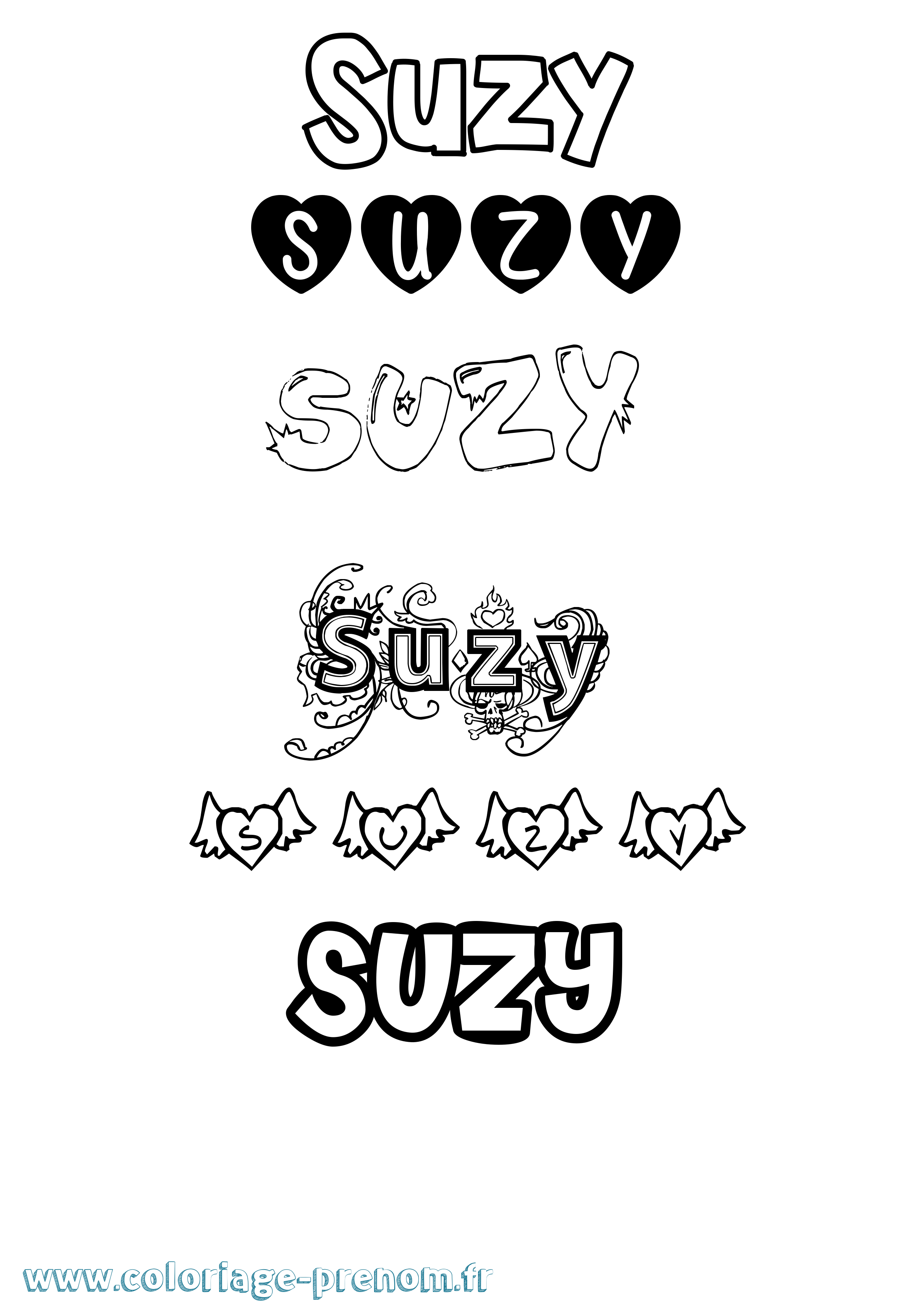 Coloriage Suzy Girly Coloriage prénom Suzy Girly