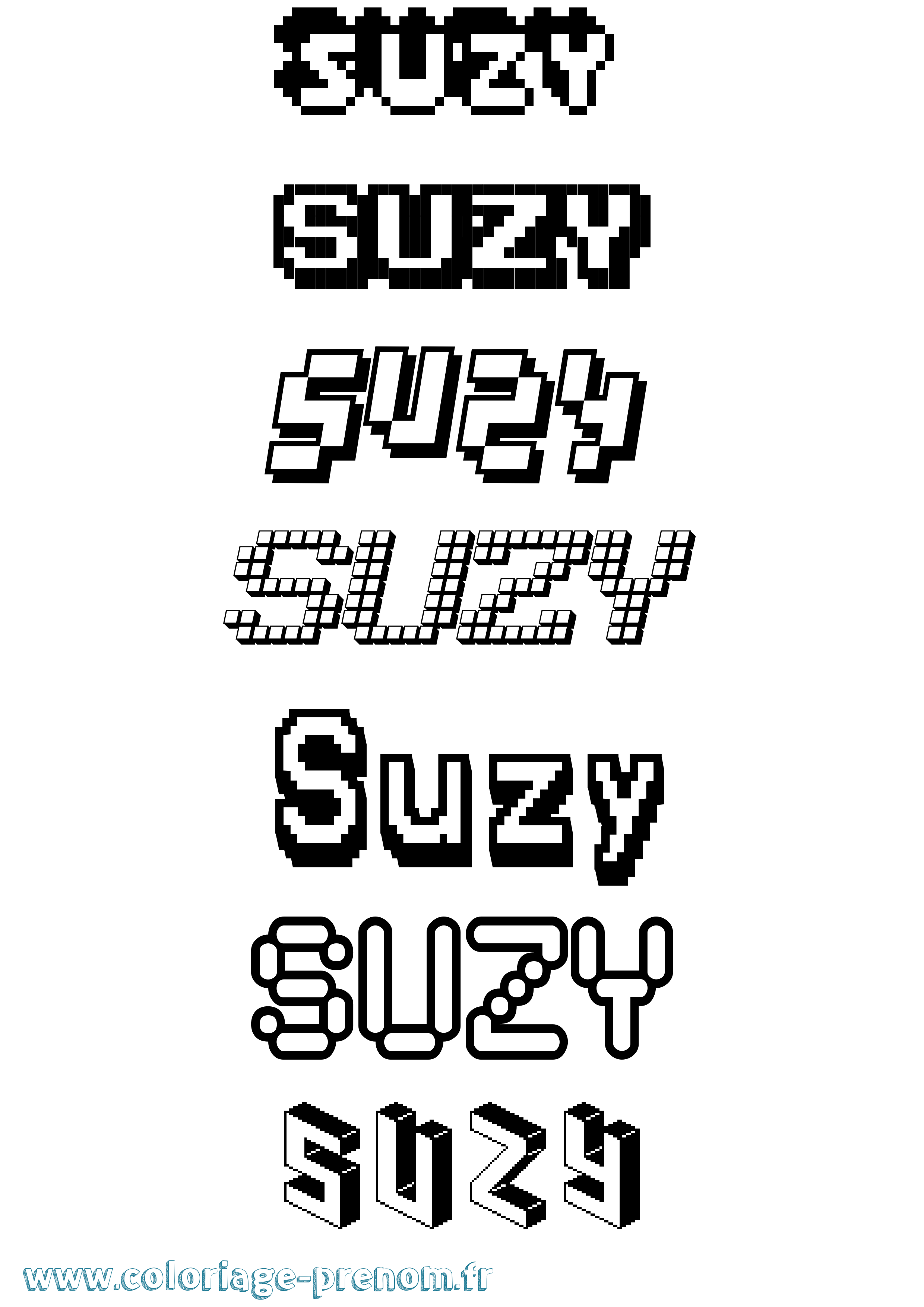 Coloriage Suzy Pixel Coloriage prénom Suzy Pixel