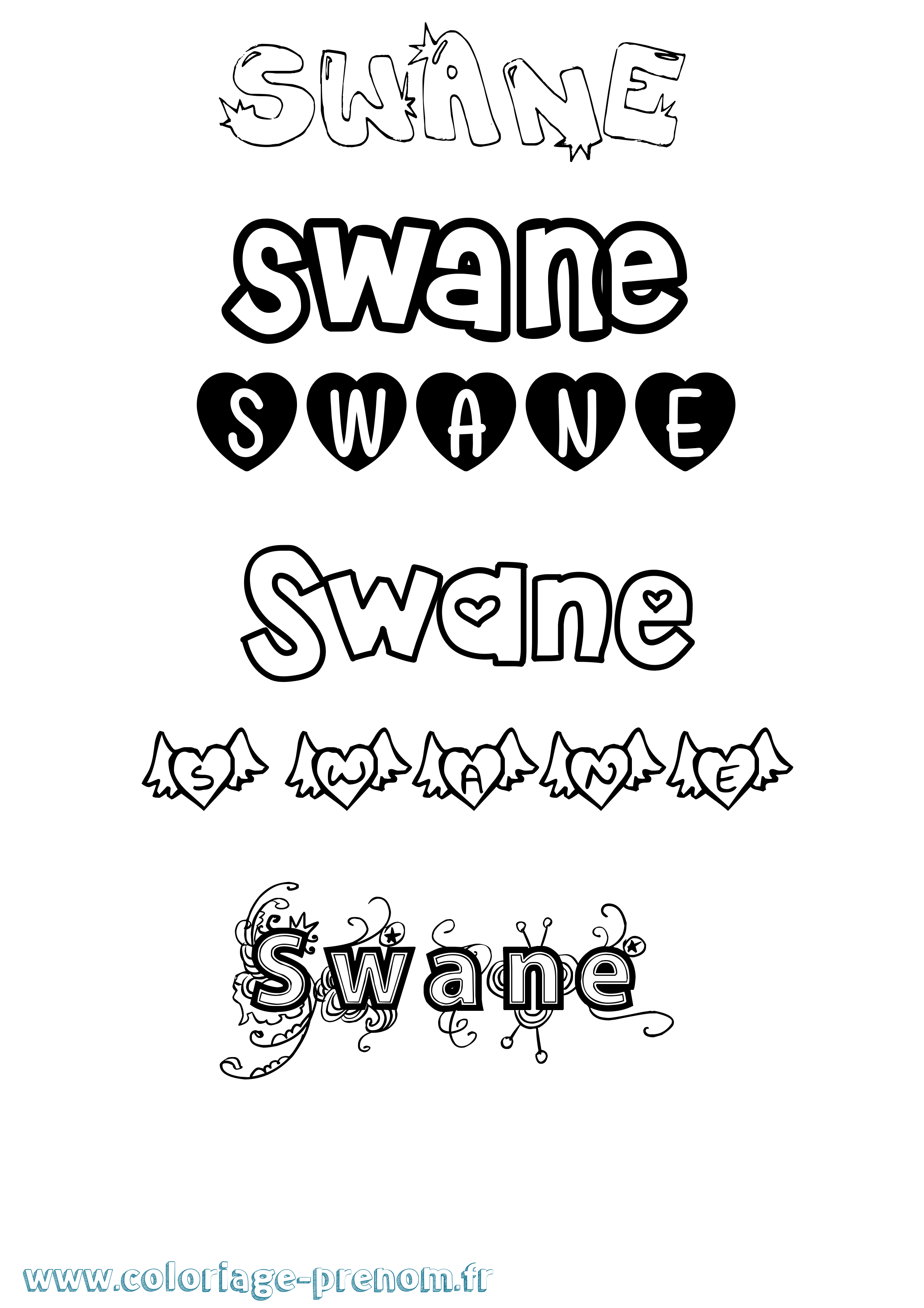 Coloriage Swane Girly Coloriage prénom Swane Girly
