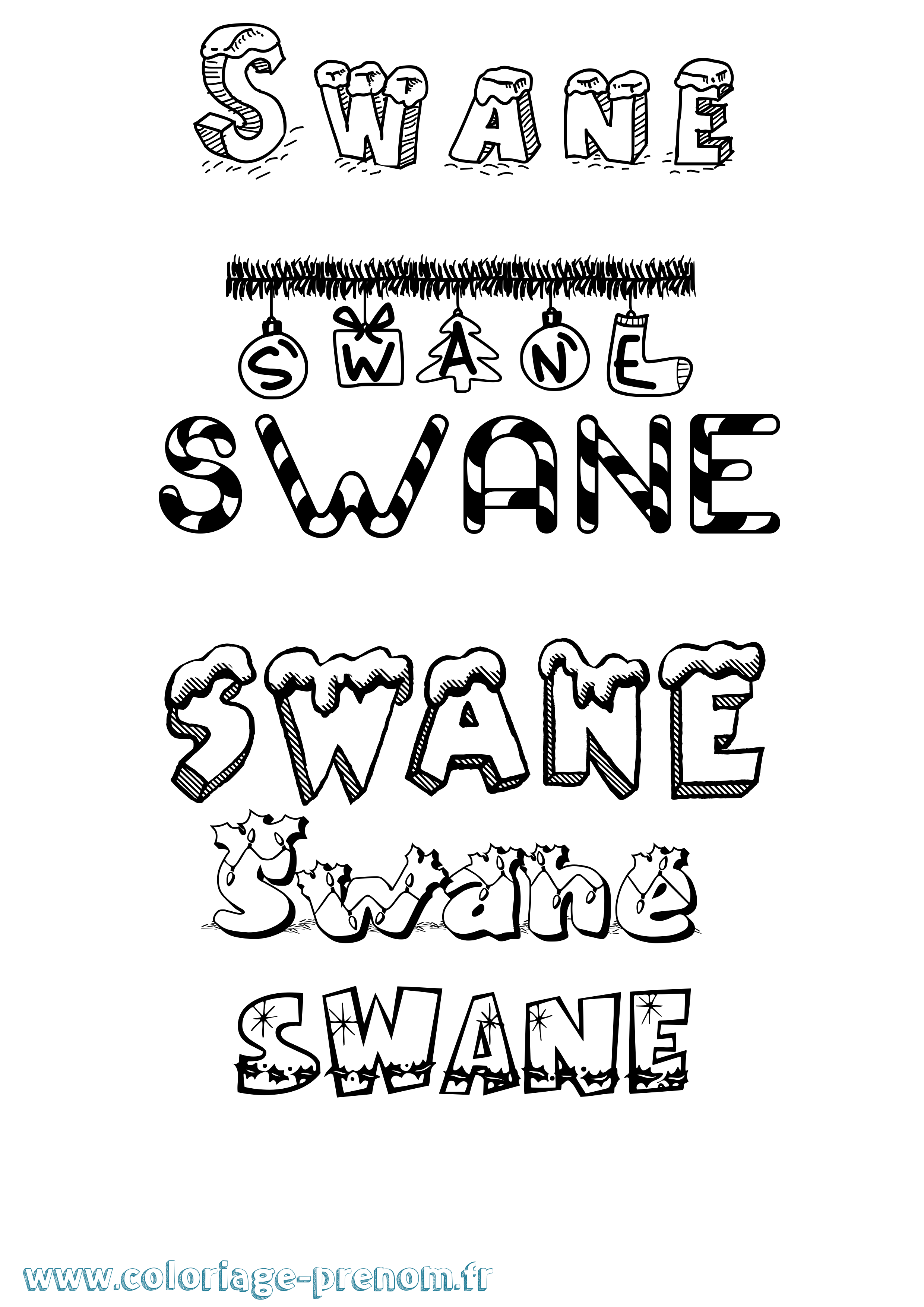 Coloriage Swane Noël Coloriage prénom Swane Noël