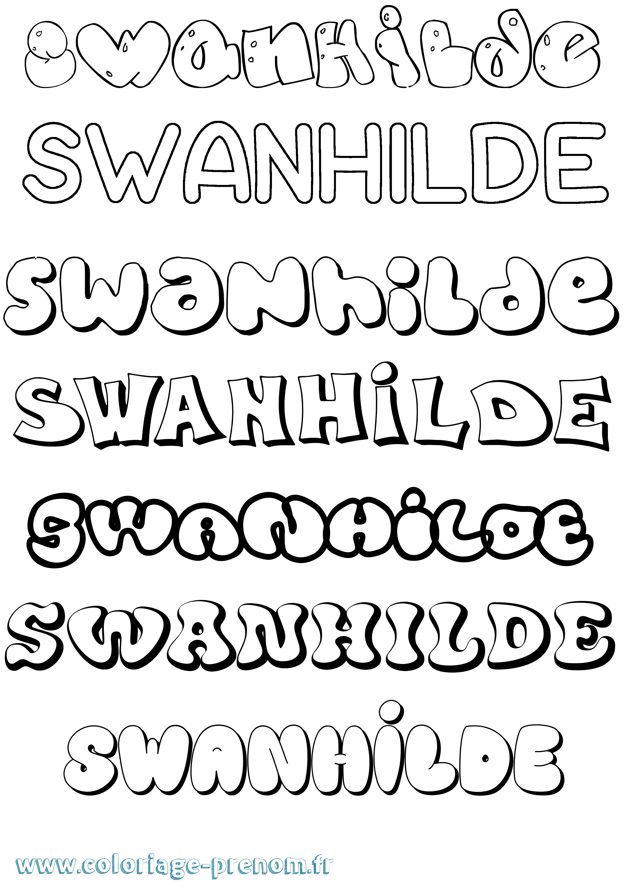 Coloriage Swanhilde Bubble Coloriage prénom Swanhilde Bubble