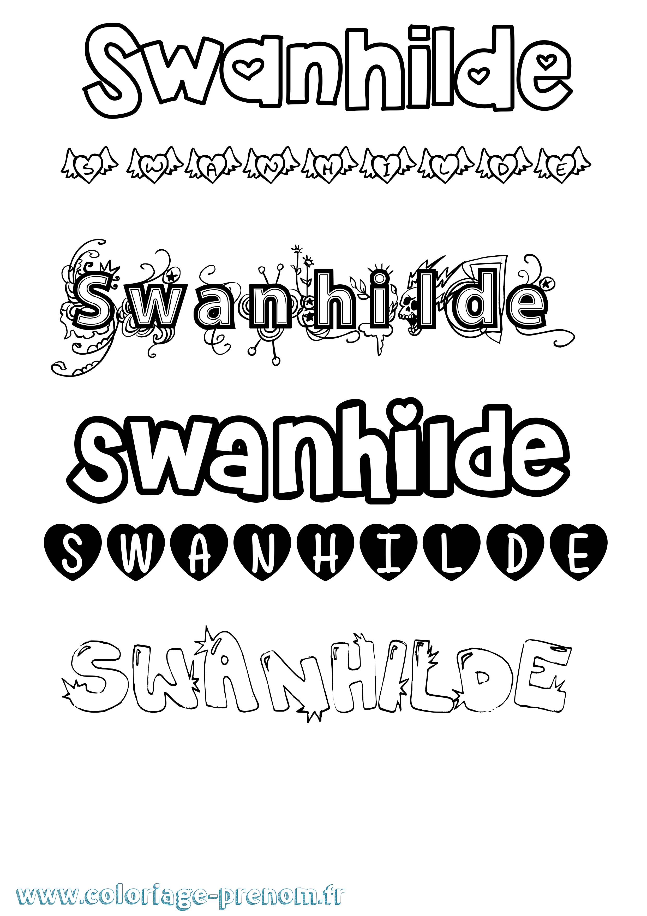 Coloriage Swanhilde Girly Coloriage prénom Swanhilde Girly