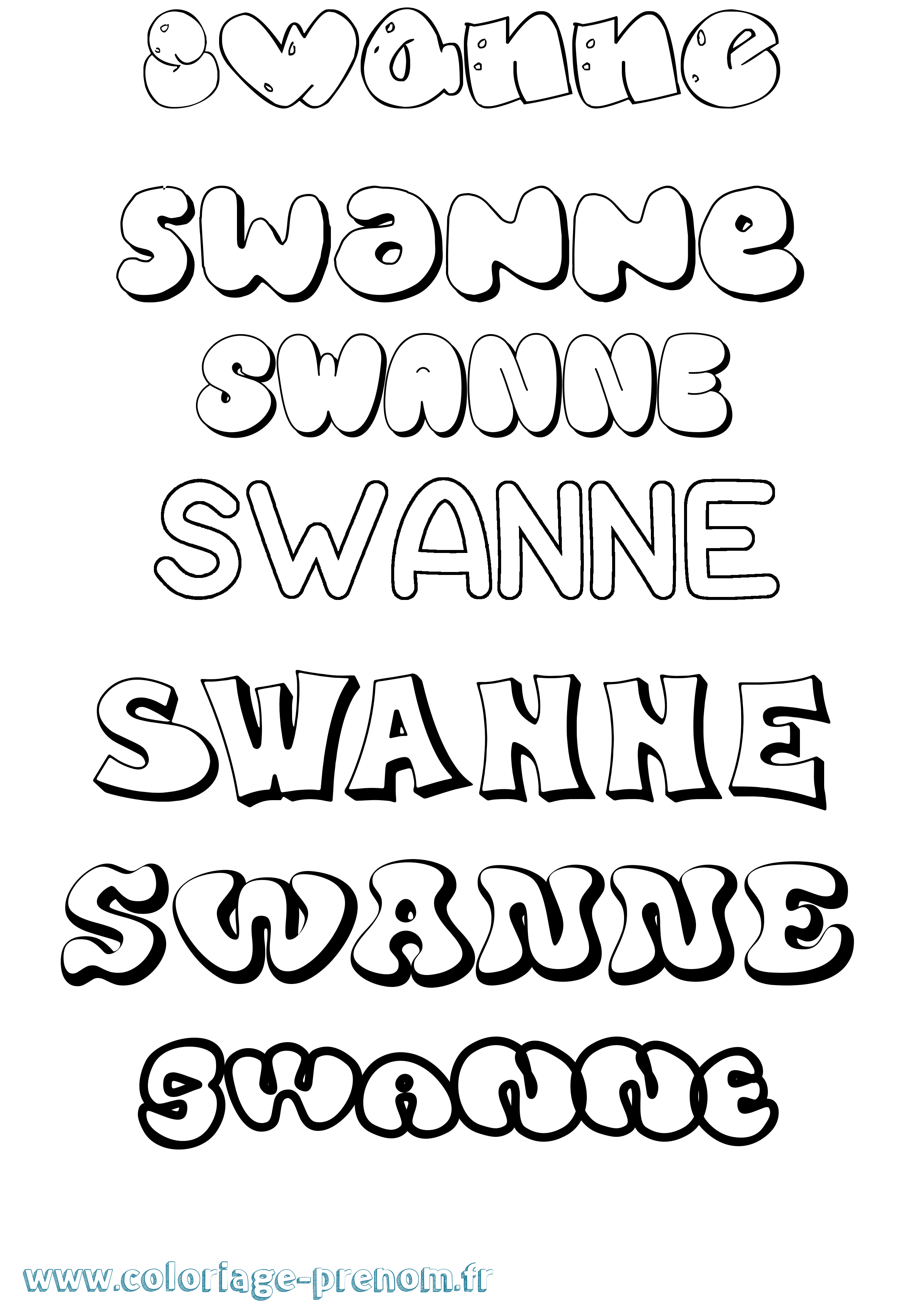 Coloriage Swanne Bubble Coloriage prénom Swanne Bubble
