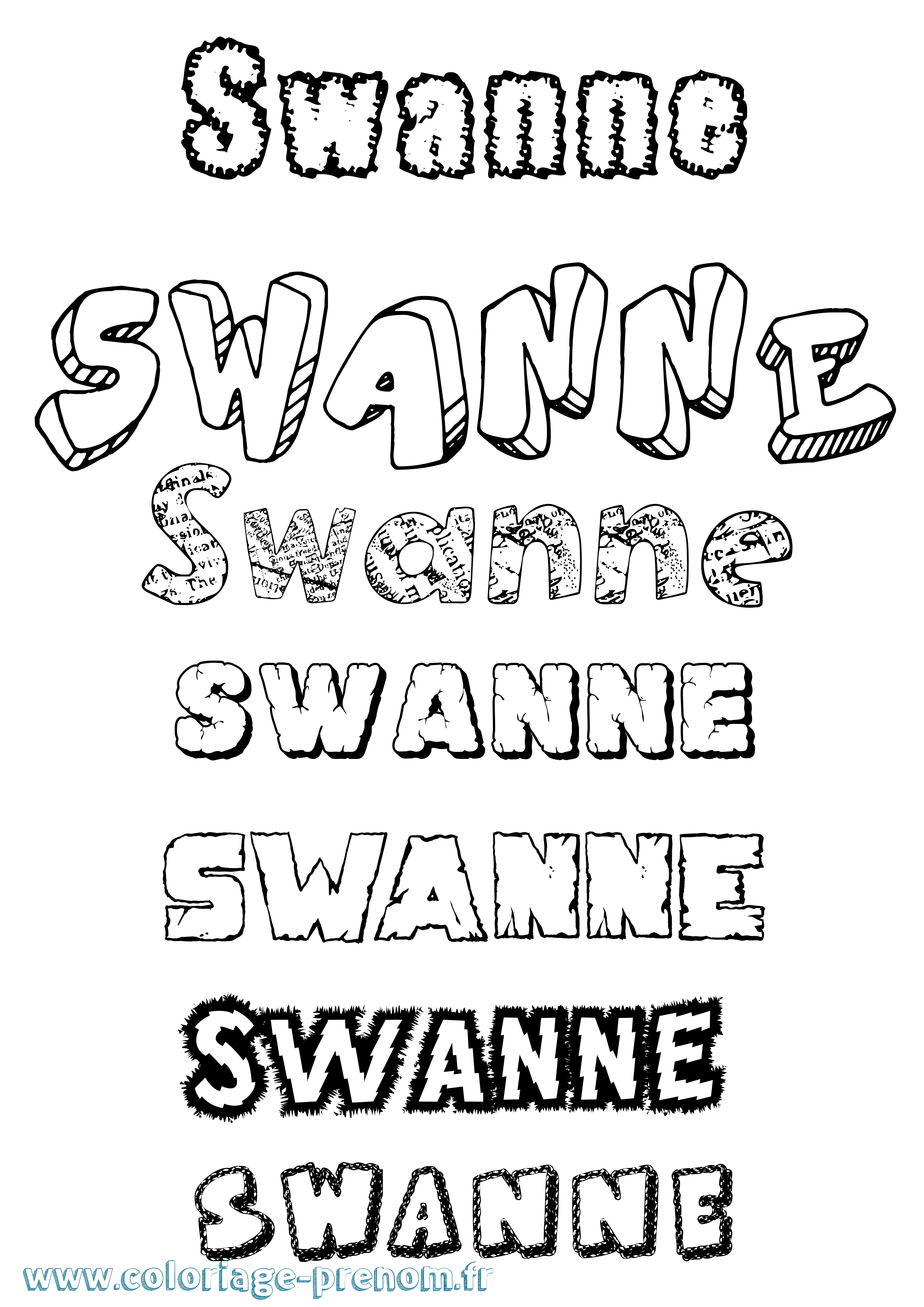 Coloriage Swanne Destructuré Coloriage prénom Swanne Destructuré