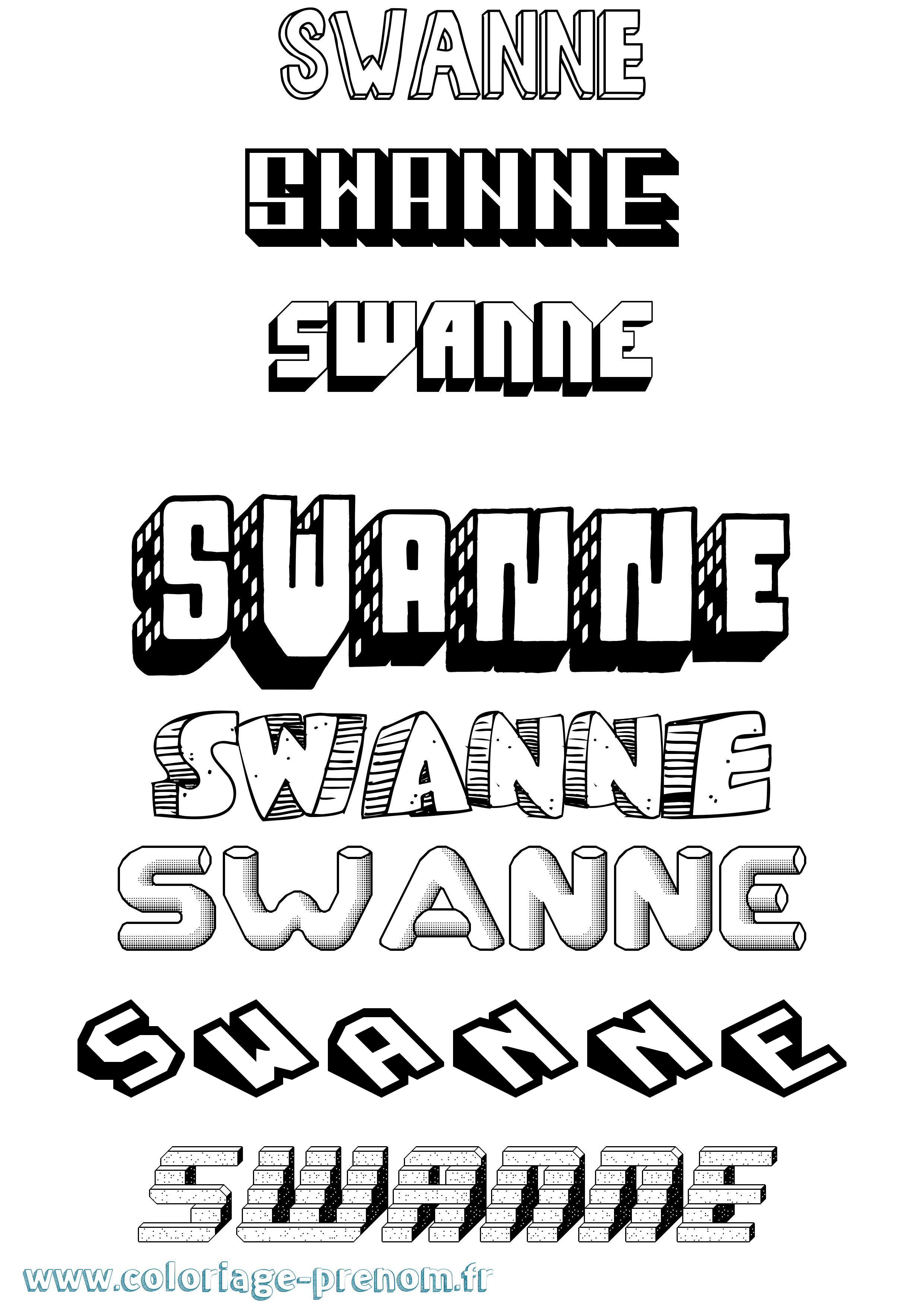 Coloriage Swanne Effet 3D Coloriage prénom Swanne Effet 3D