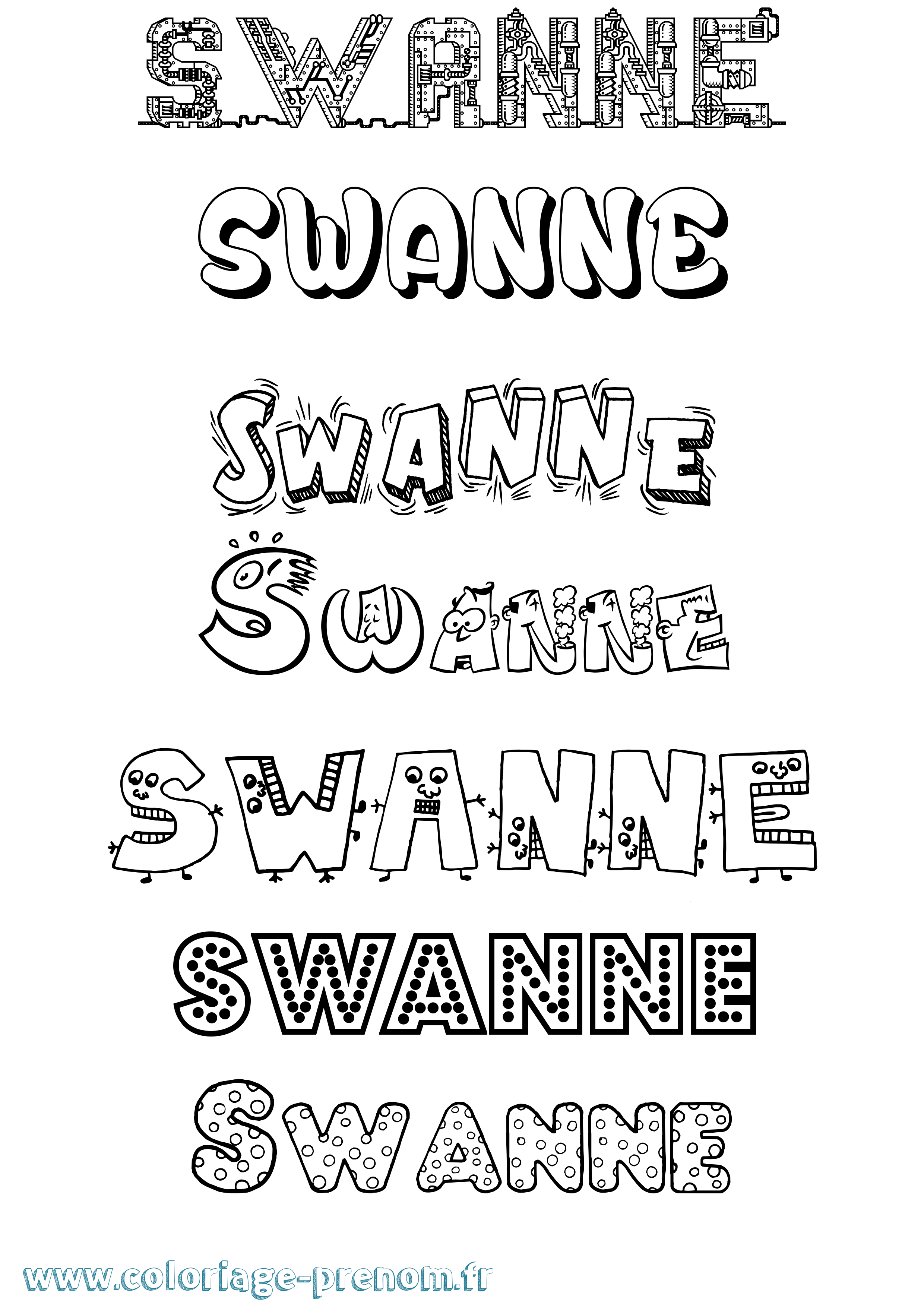 Coloriage Swanne Fun Coloriage prénom Swanne Fun