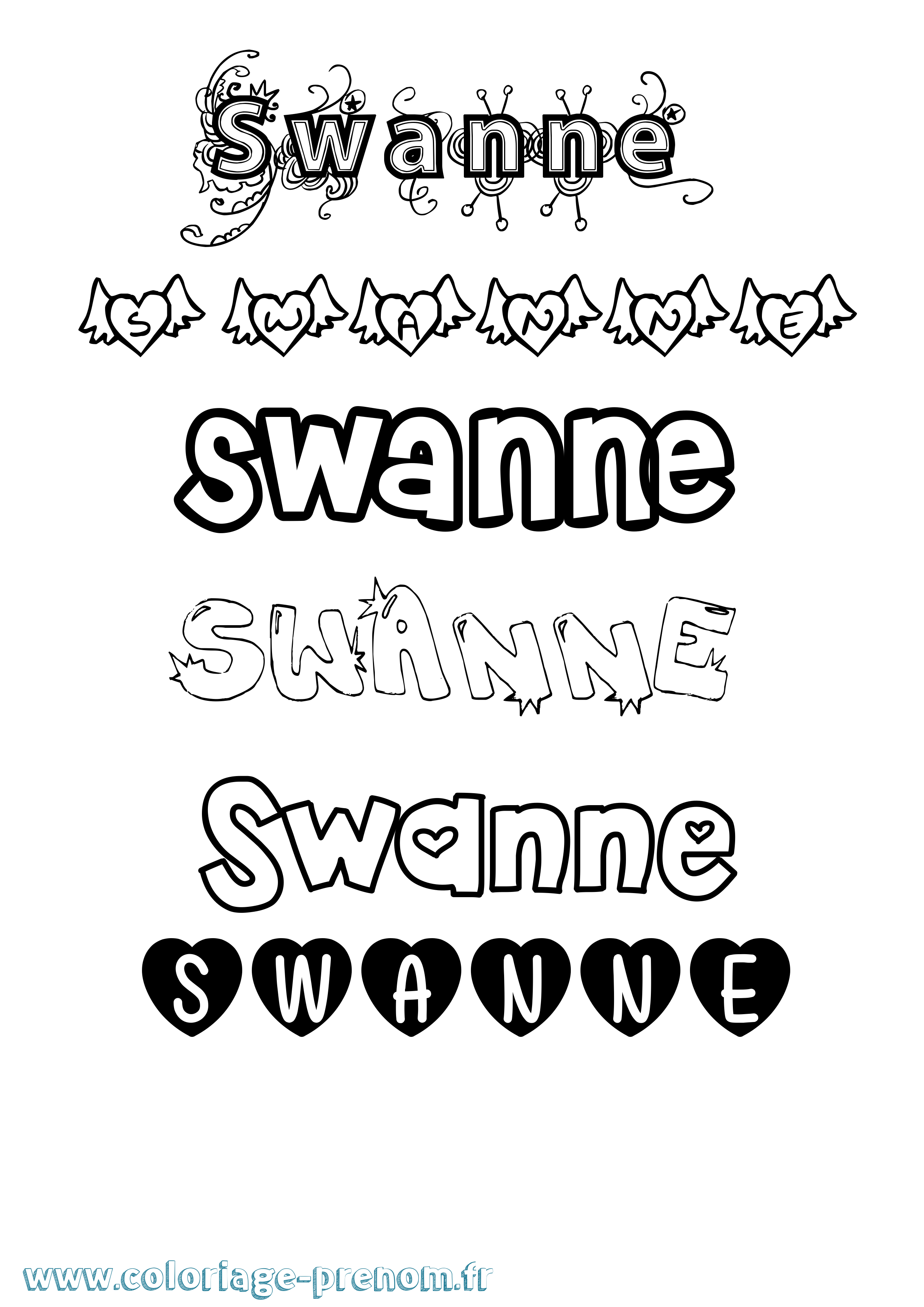 Coloriage Swanne Girly Coloriage prénom Swanne Girly