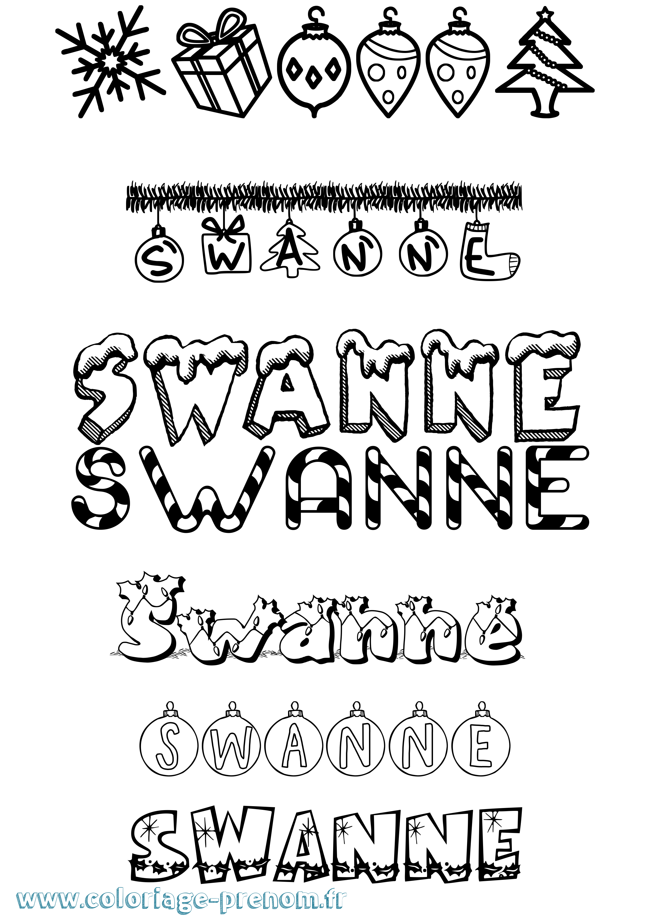 Coloriage Swanne Noël Coloriage prénom Swanne Noël