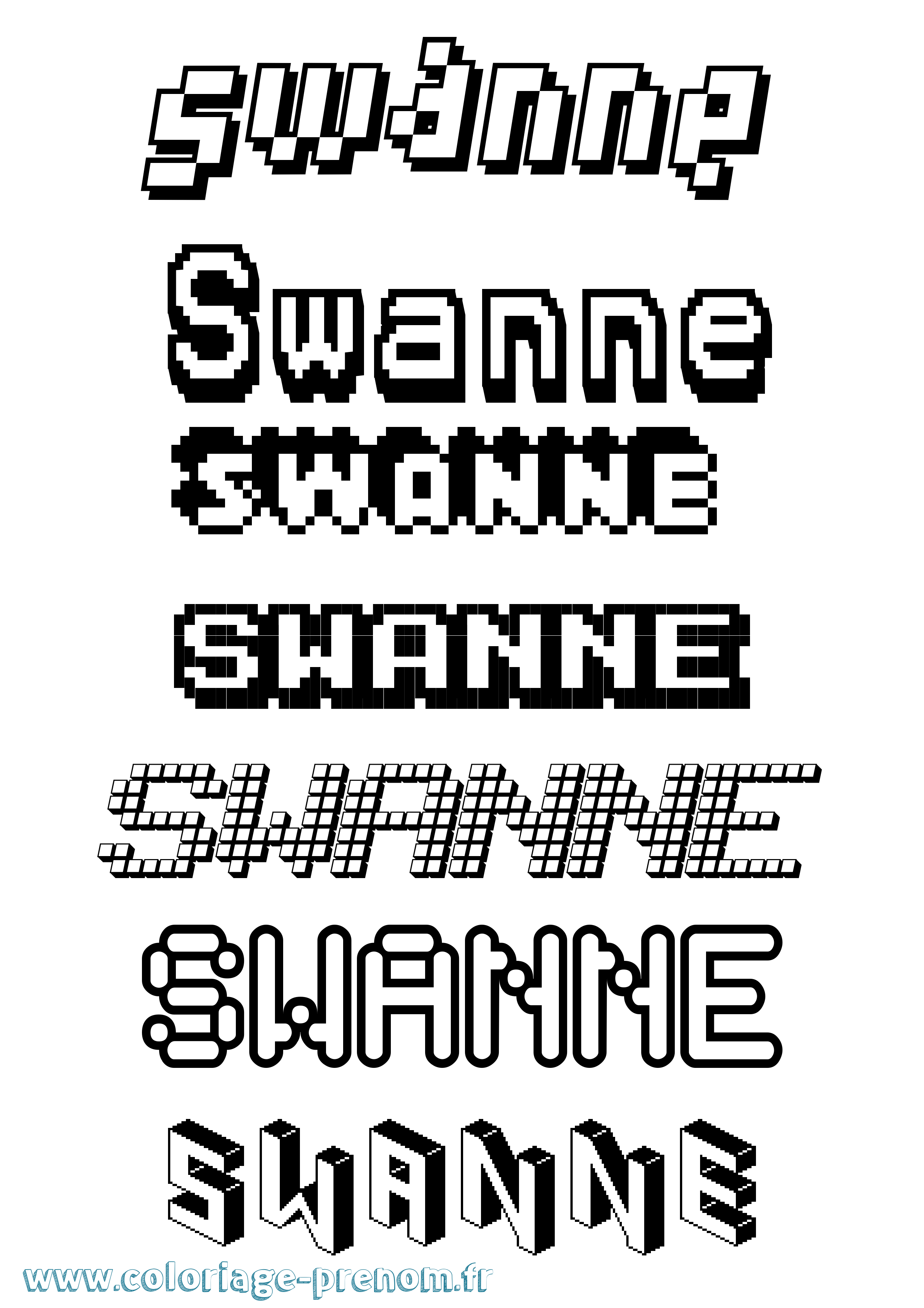 Coloriage Swanne Pixel Coloriage prénom Swanne Pixel