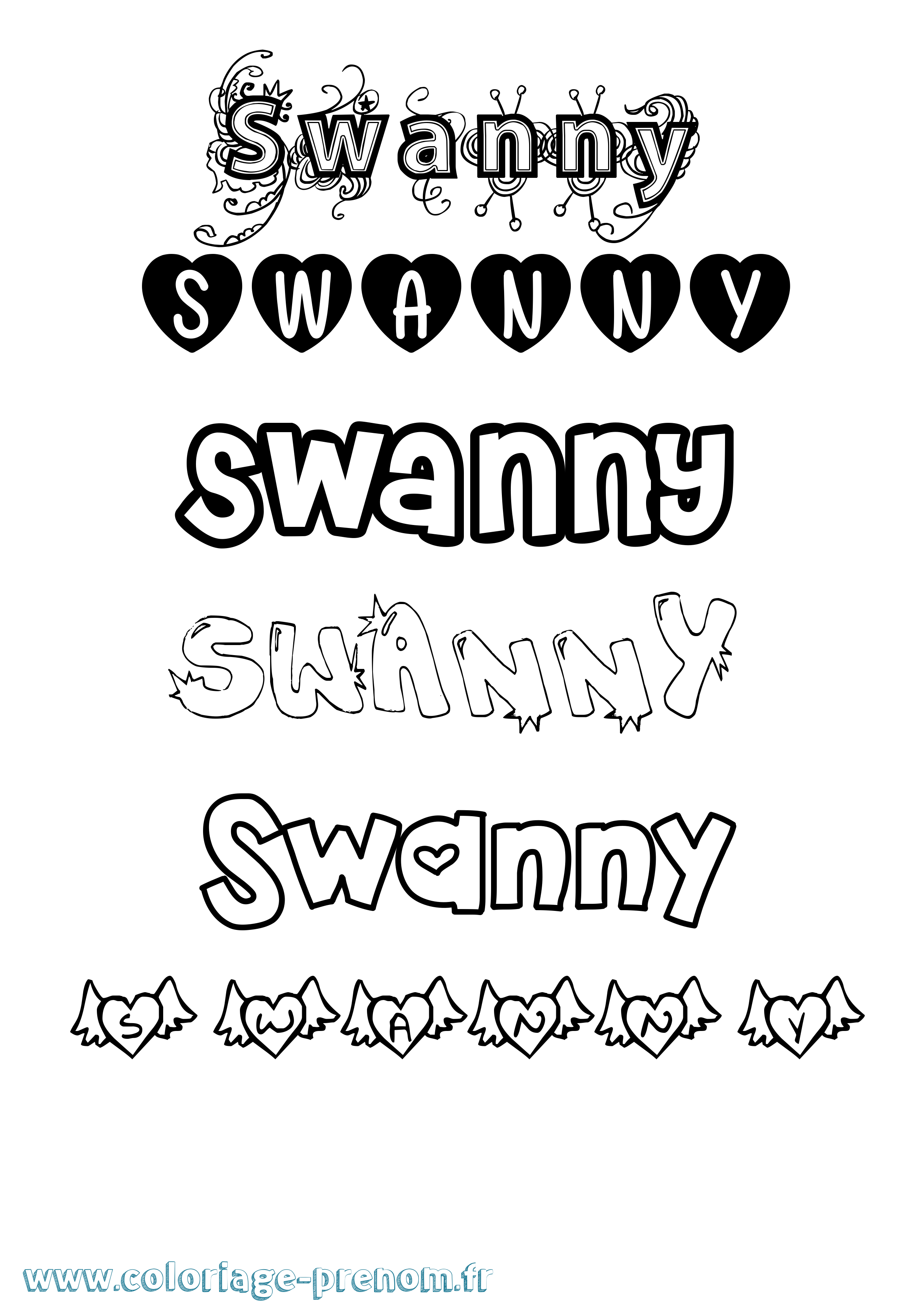 Coloriage Swanny Girly Coloriage prénom Swanny Girly