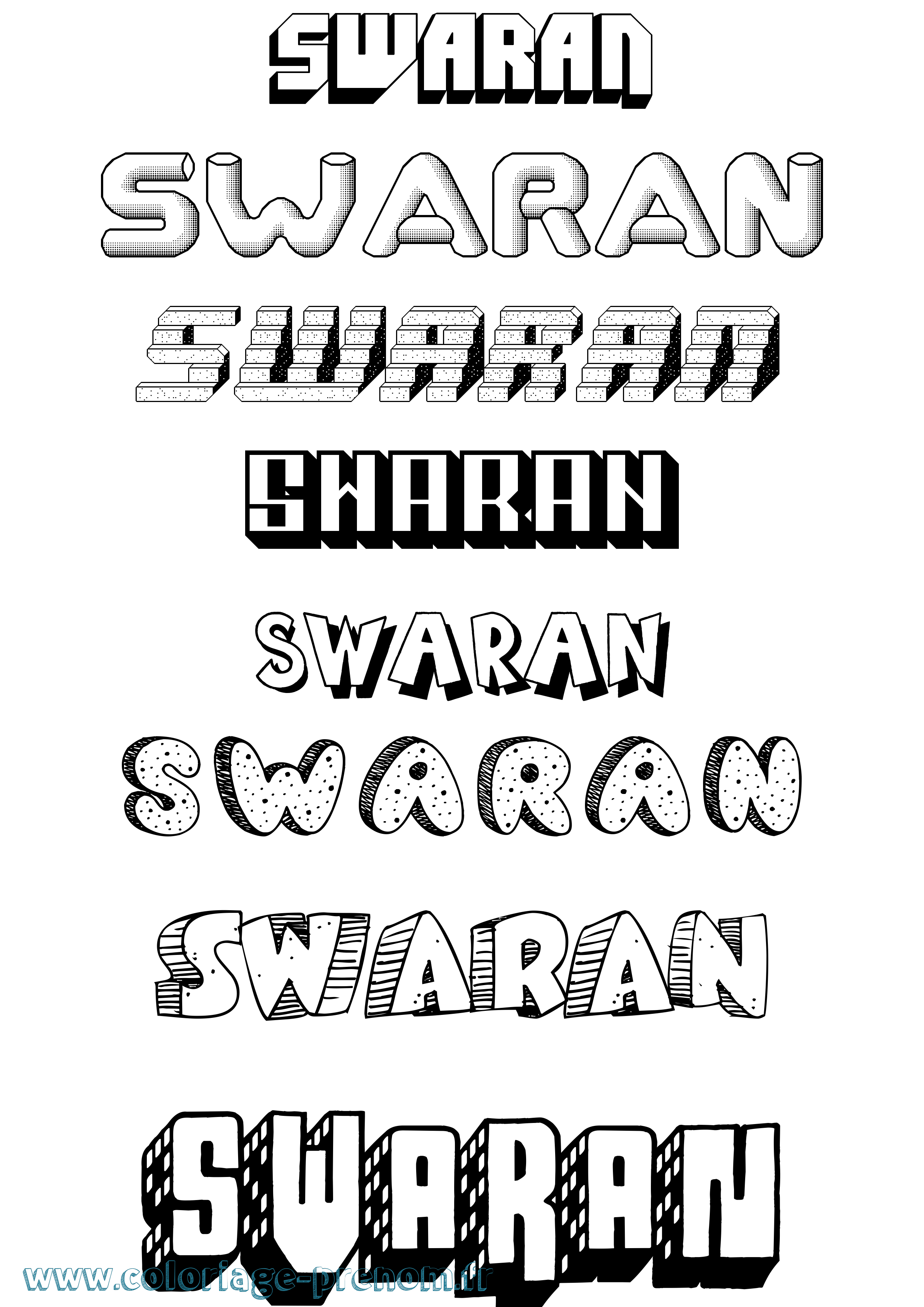 Coloriage Swaran Effet 3D Coloriage prénom Swaran Effet 3D