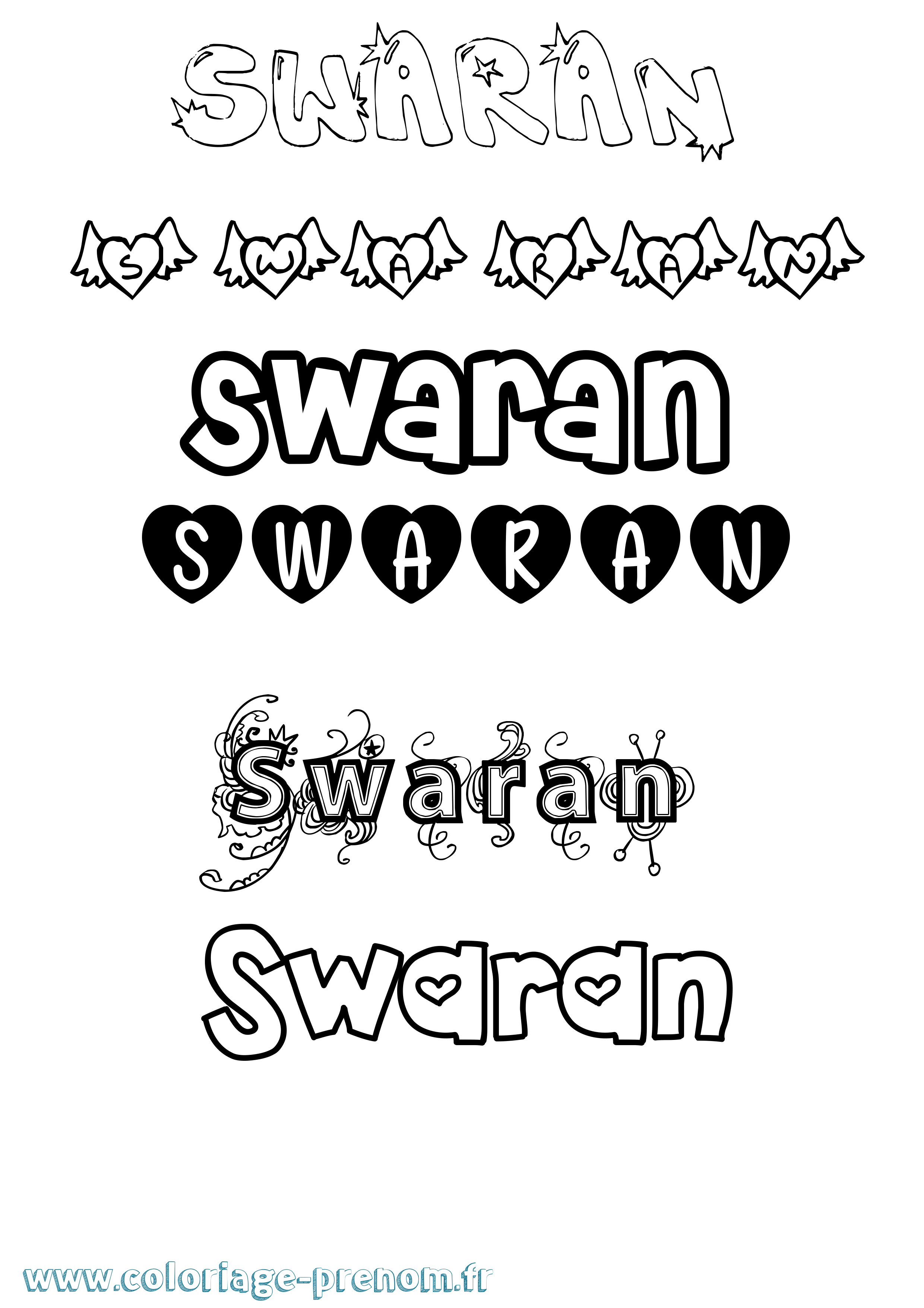 Coloriage Swaran Girly Coloriage prénom Swaran Girly