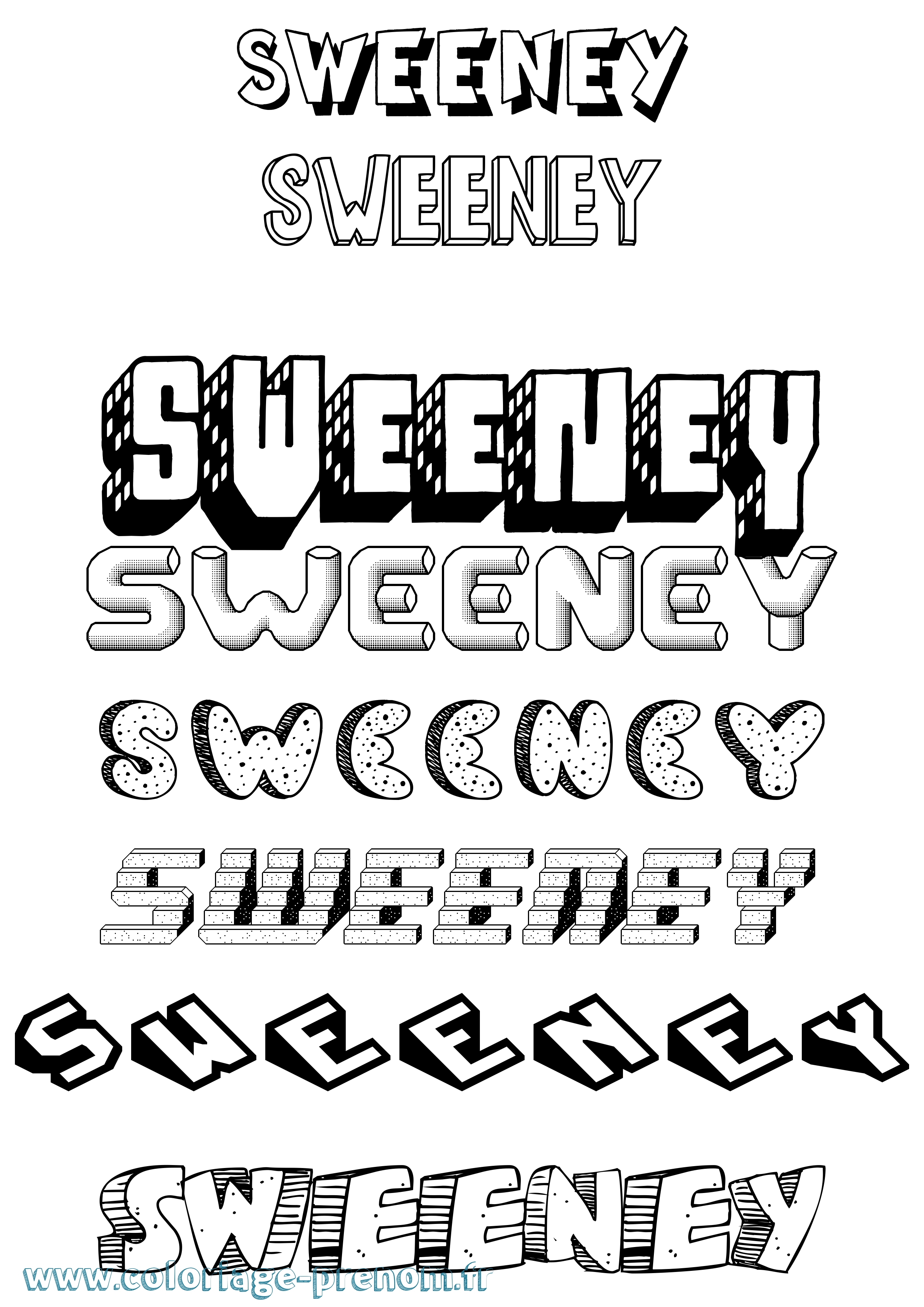 Coloriage Sweeney Effet 3D Coloriage prénom Sweeney Effet 3D