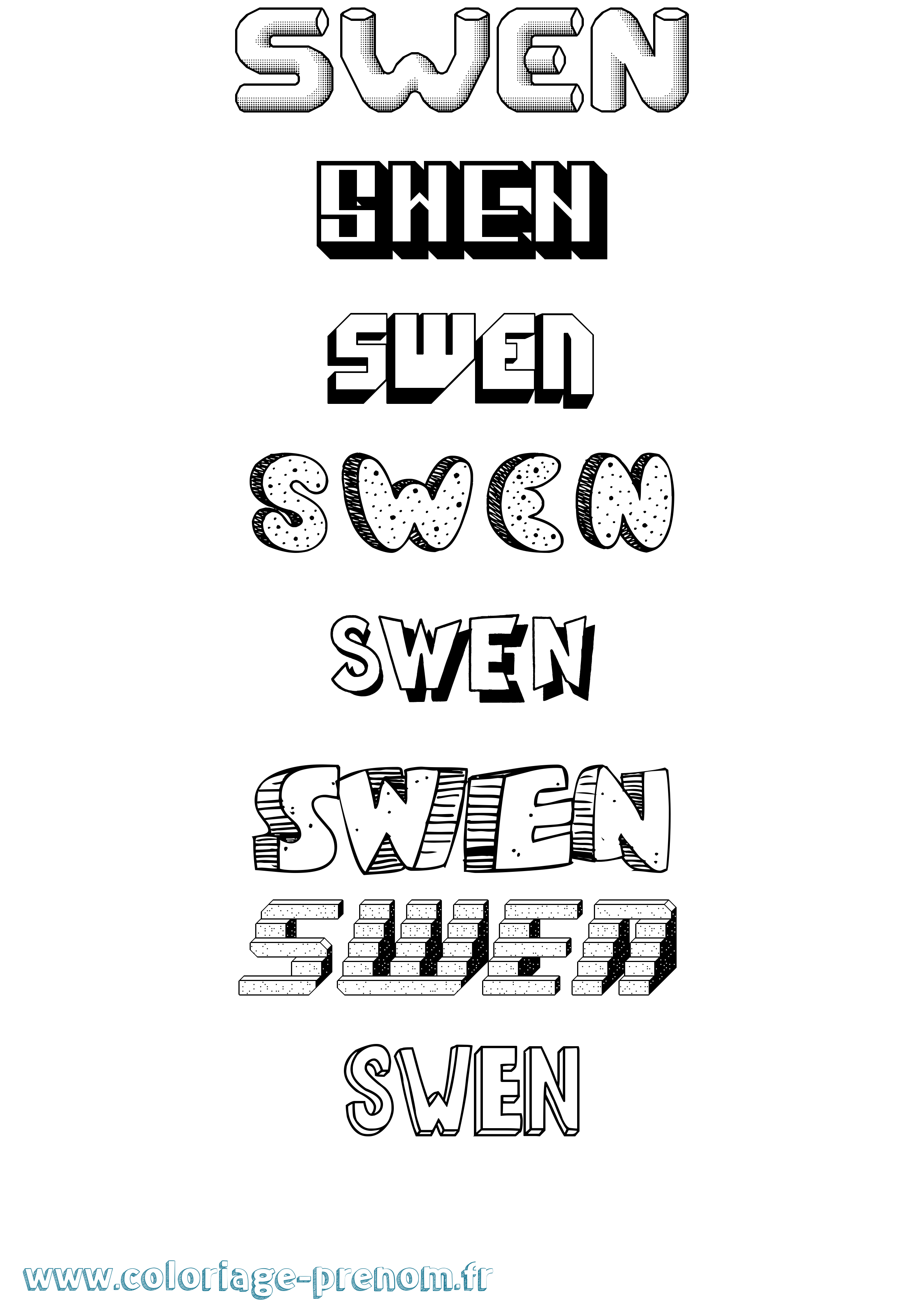 Coloriage Swen Effet 3D Coloriage prénom Swen Effet 3D