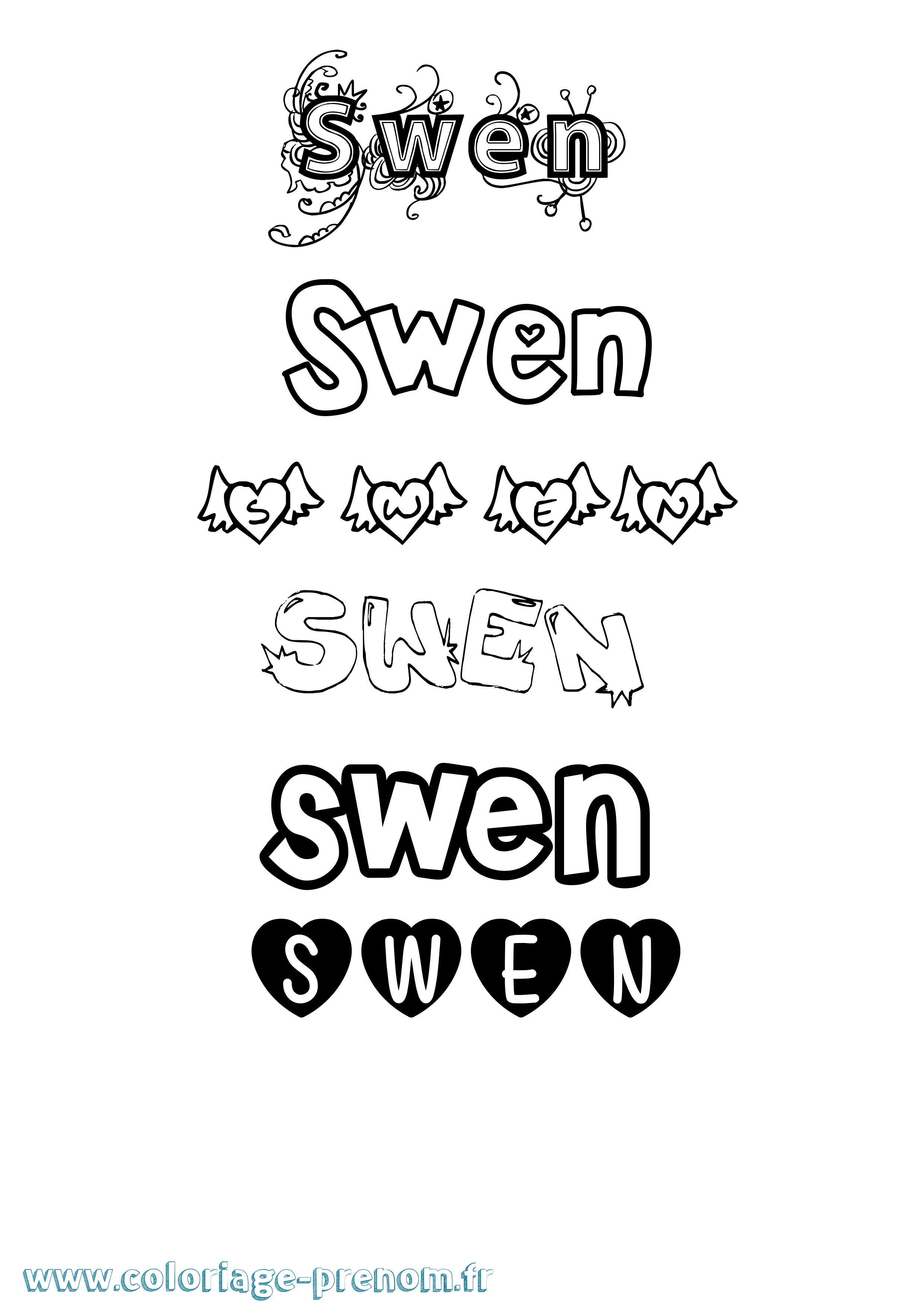 Coloriage Swen Girly Coloriage prénom Swen Girly