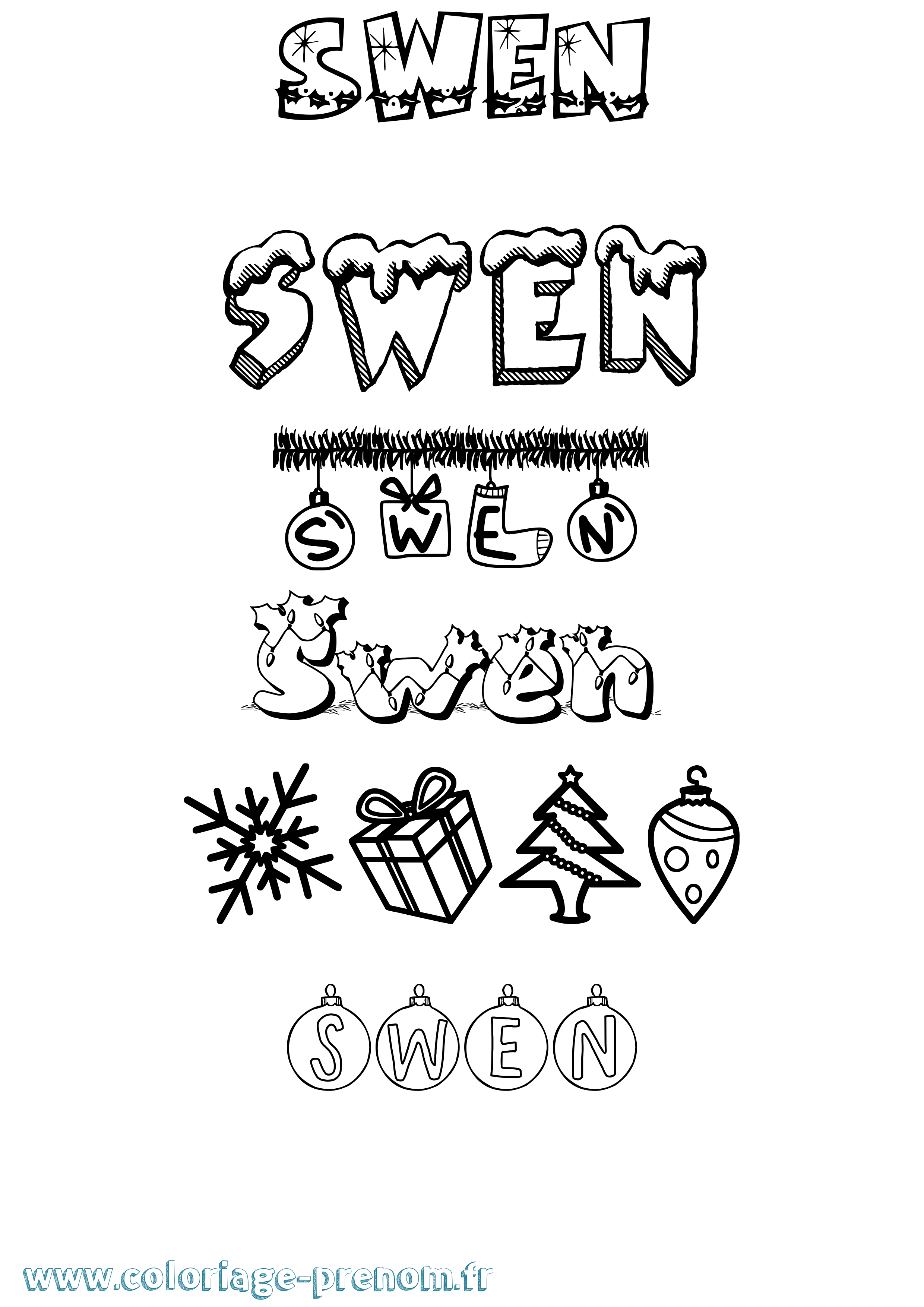 Coloriage Swen Noël Coloriage prénom Swen Noël