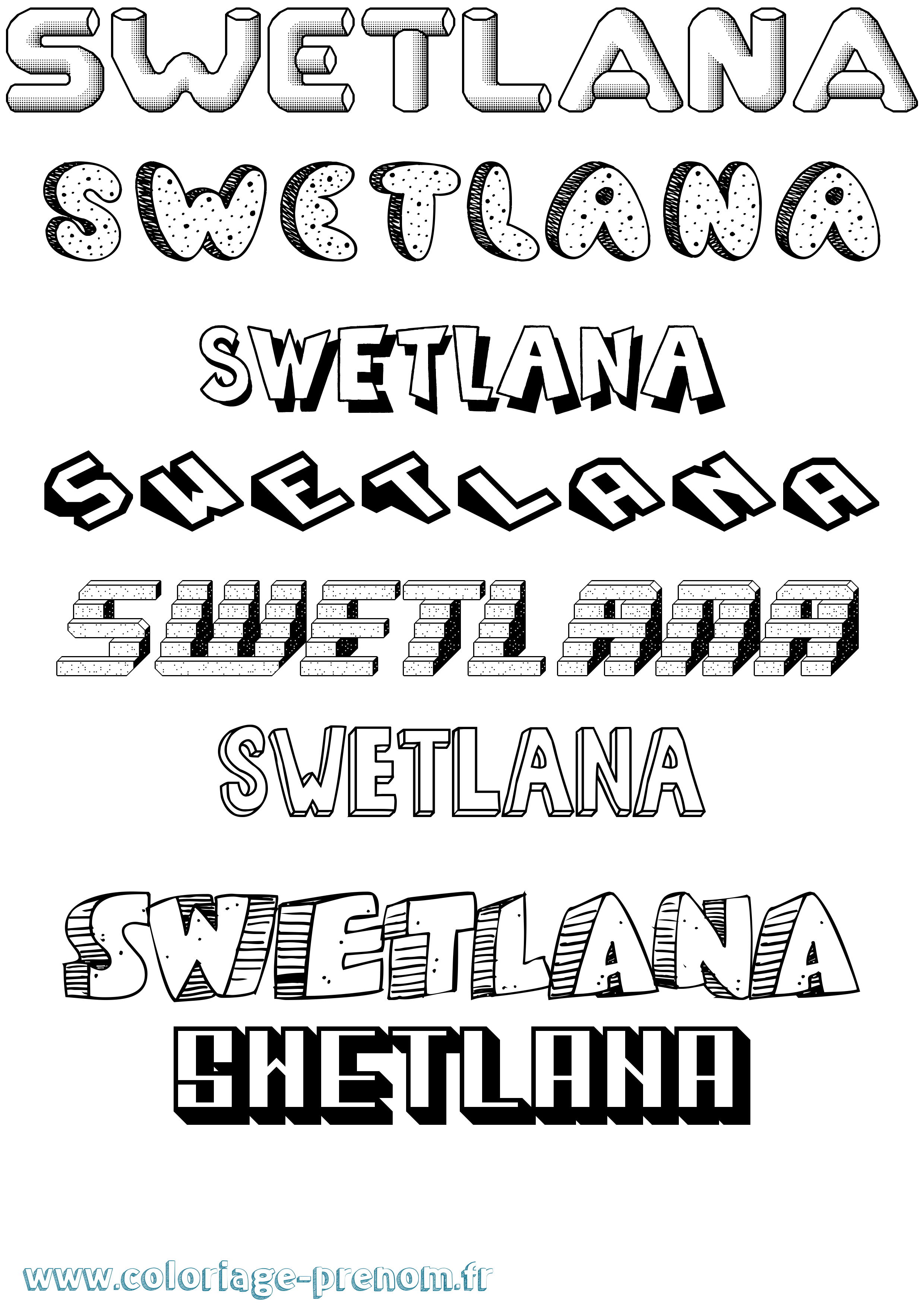 Coloriage Swetlana Effet 3D Coloriage prénom Swetlana Effet 3D
