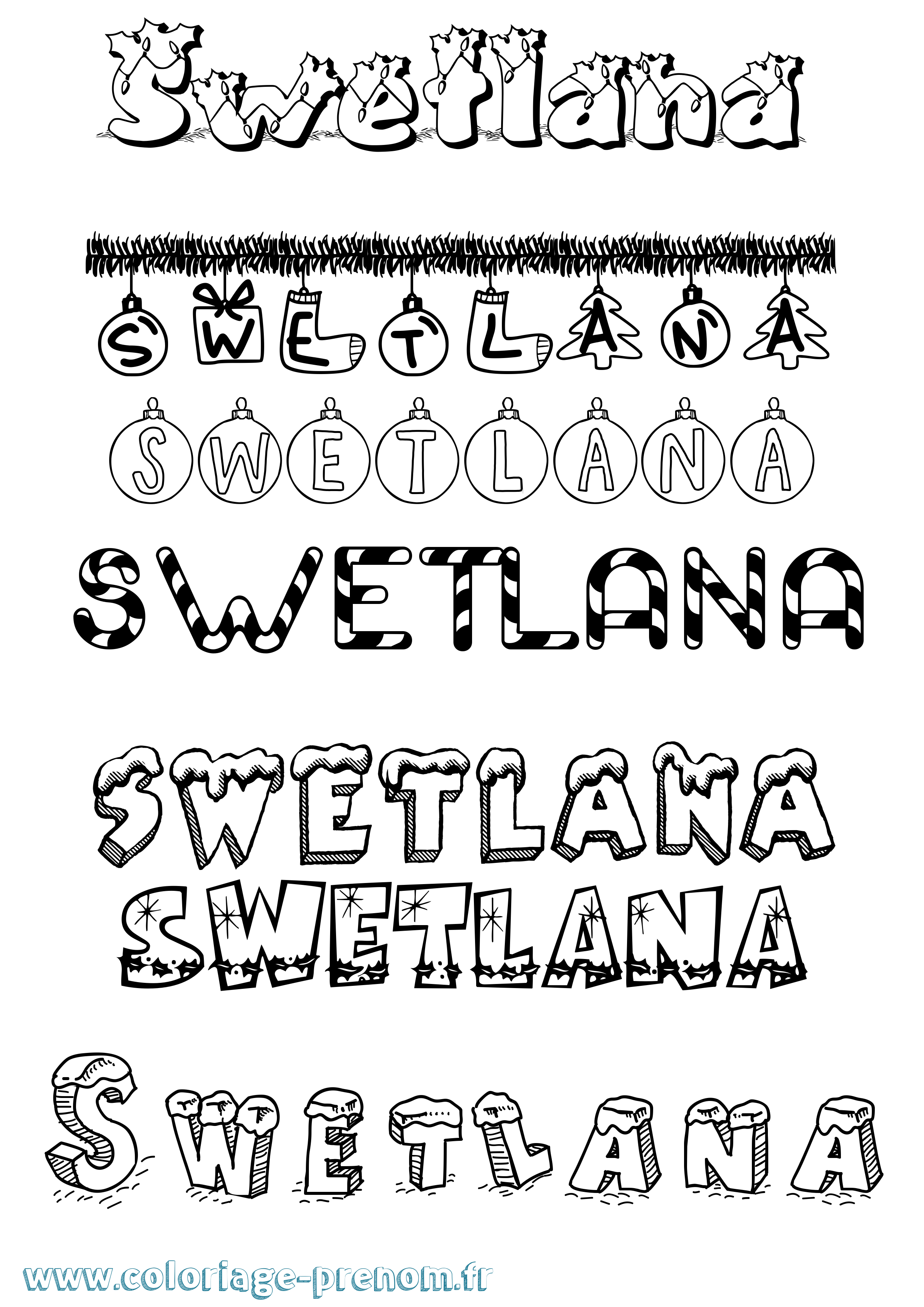 Coloriage Swetlana Noël Coloriage prénom Swetlana Noël