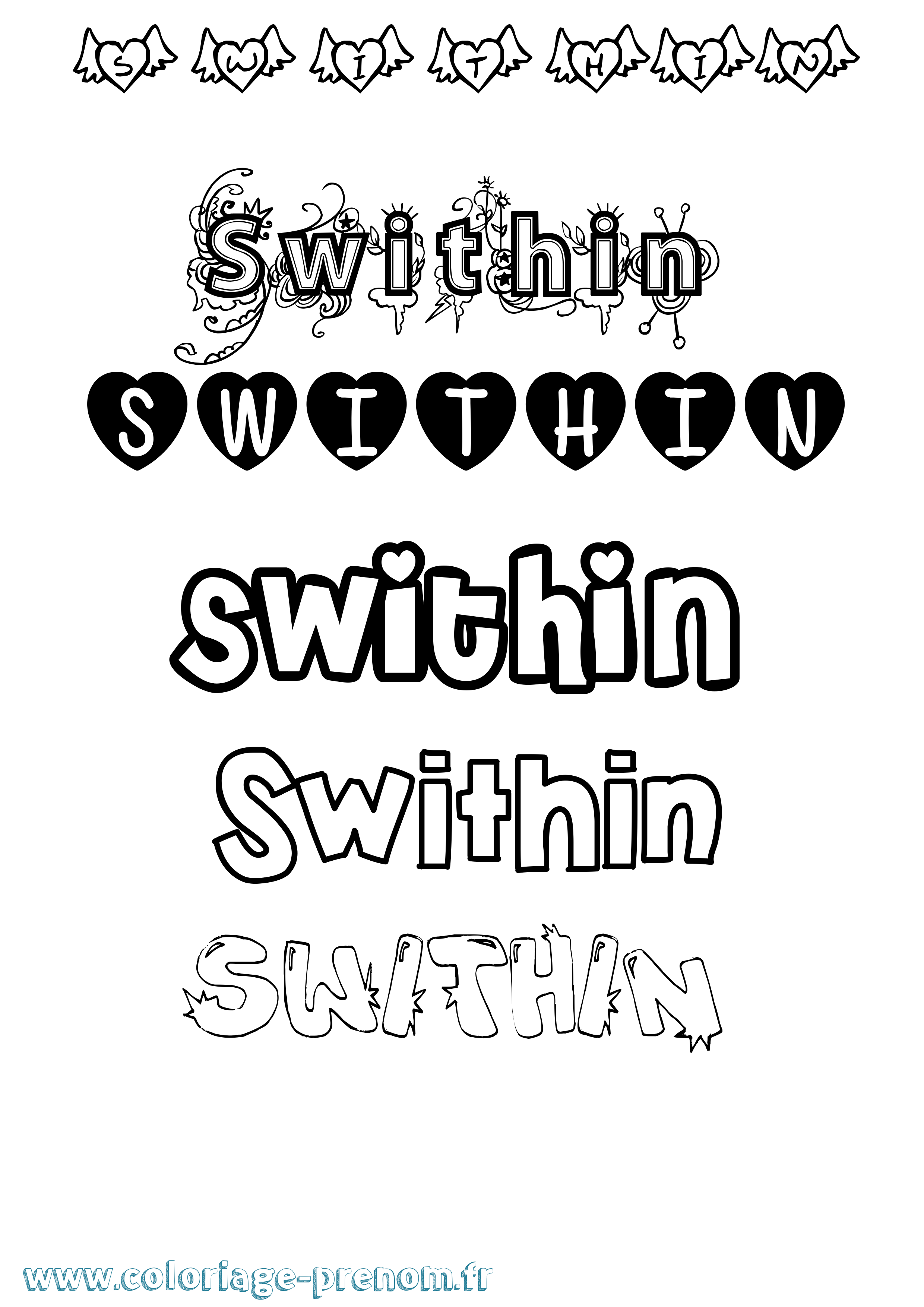 Coloriage Swithin Girly Coloriage prénom Swithin Girly