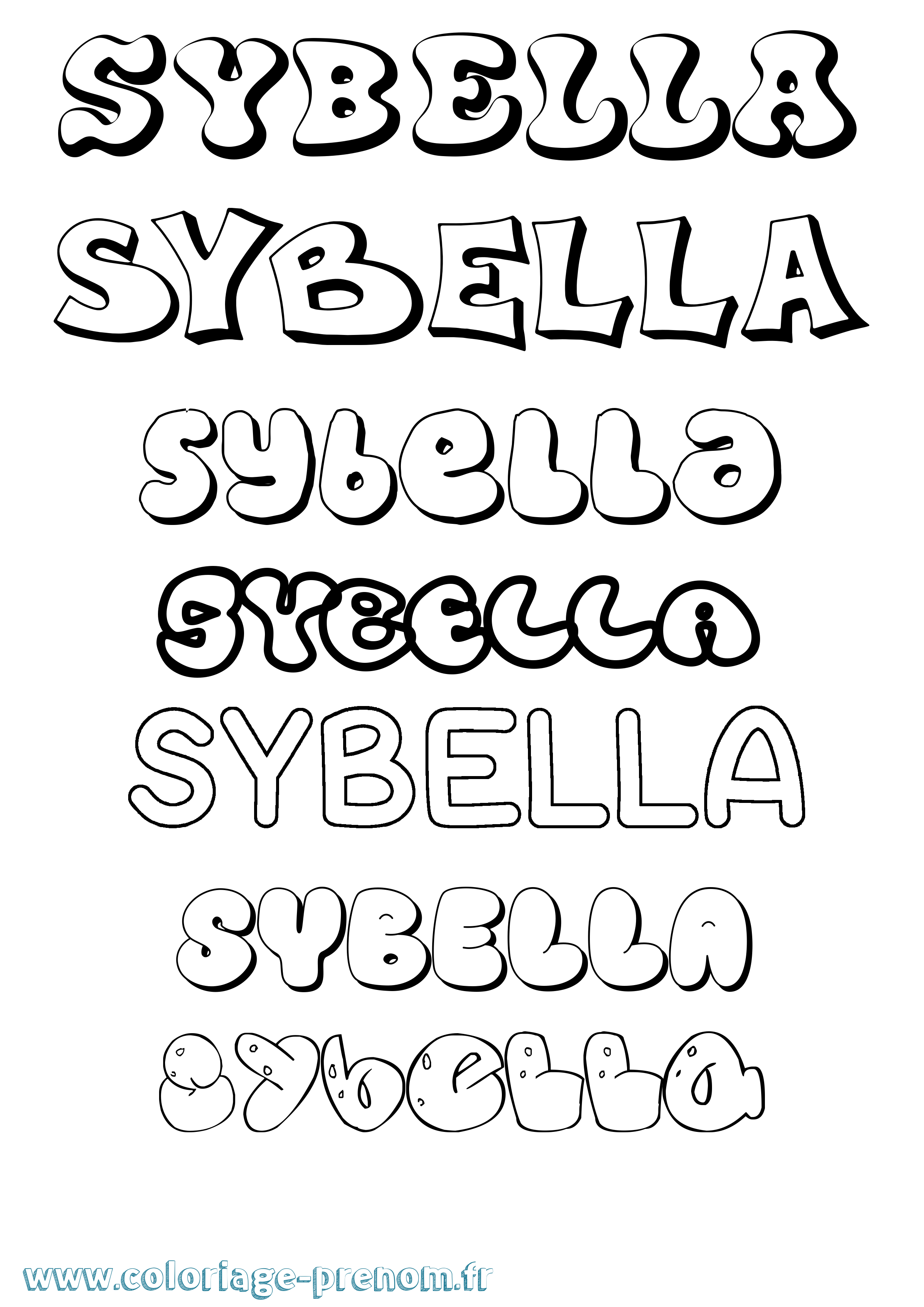 Coloriage Sybella Bubble Coloriage prénom Sybella Bubble